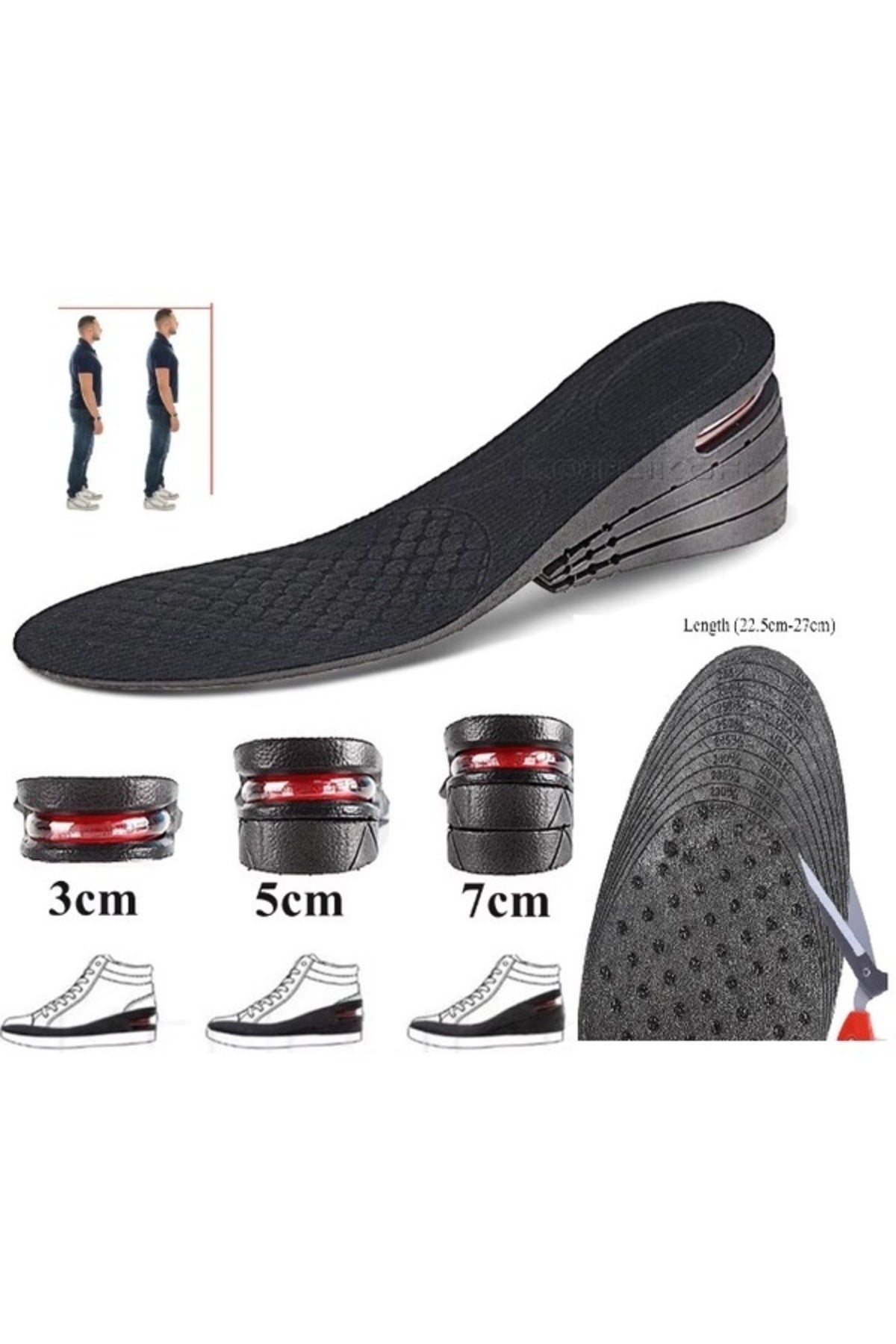 7 Cm Boy Uzatıcı Tabanlık Hava Yastıklı Gizli Topuk Dikeni Destekleyici