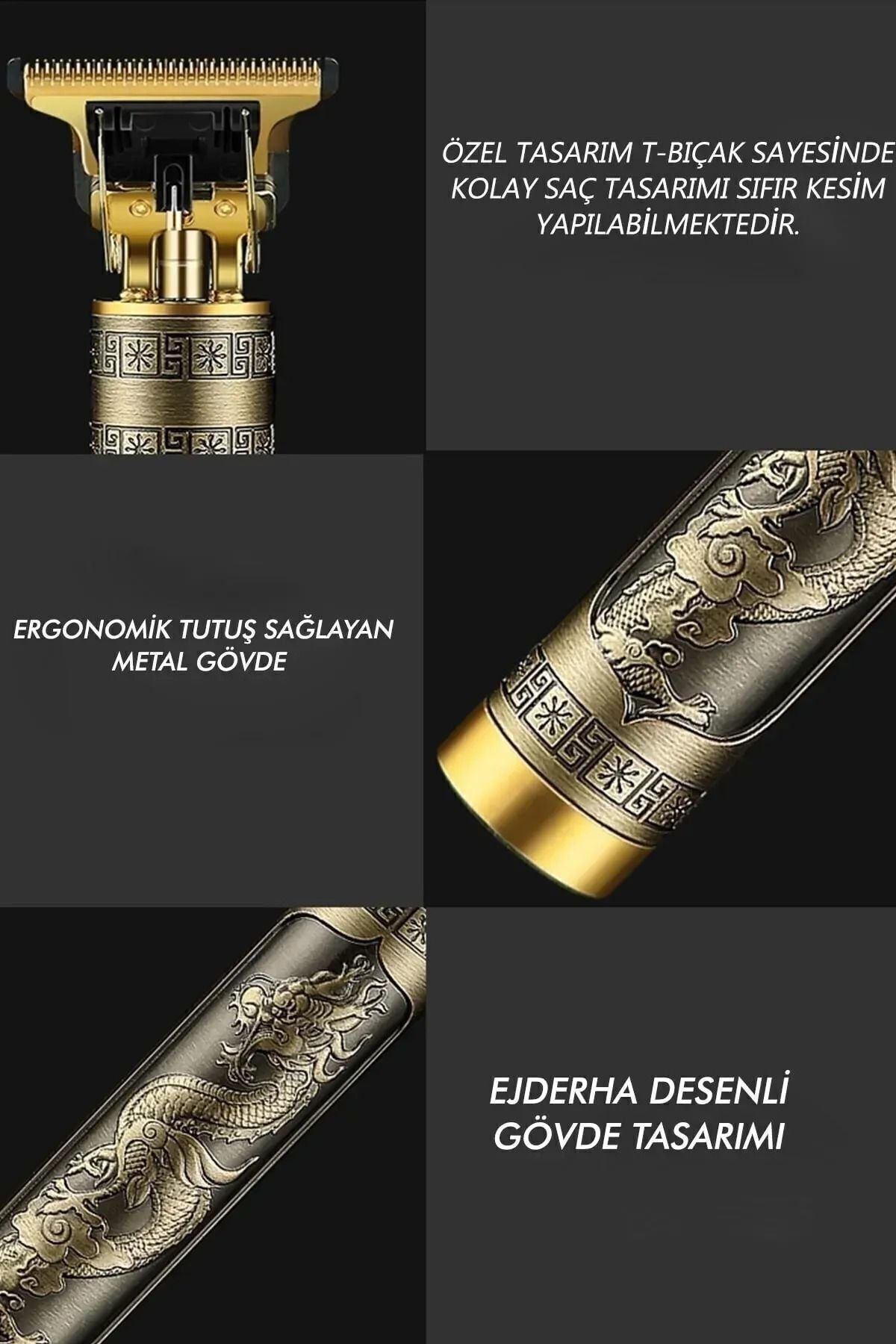 T9 Trimmer Vintage Profesyonel Şarjlı Saç Sakal Vücut Tıraş Makinesi