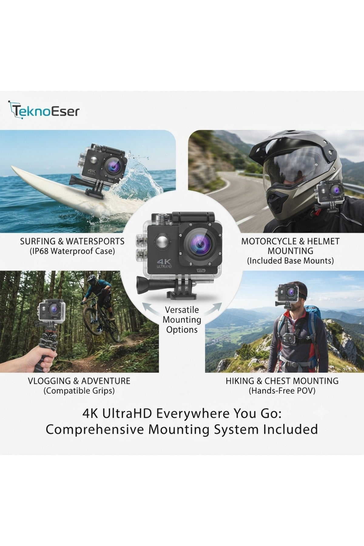 4K Ultra HD WiFi Aksiyon Kamerası - 16MP Suya Dayanıklı Su Altı Video Kamera