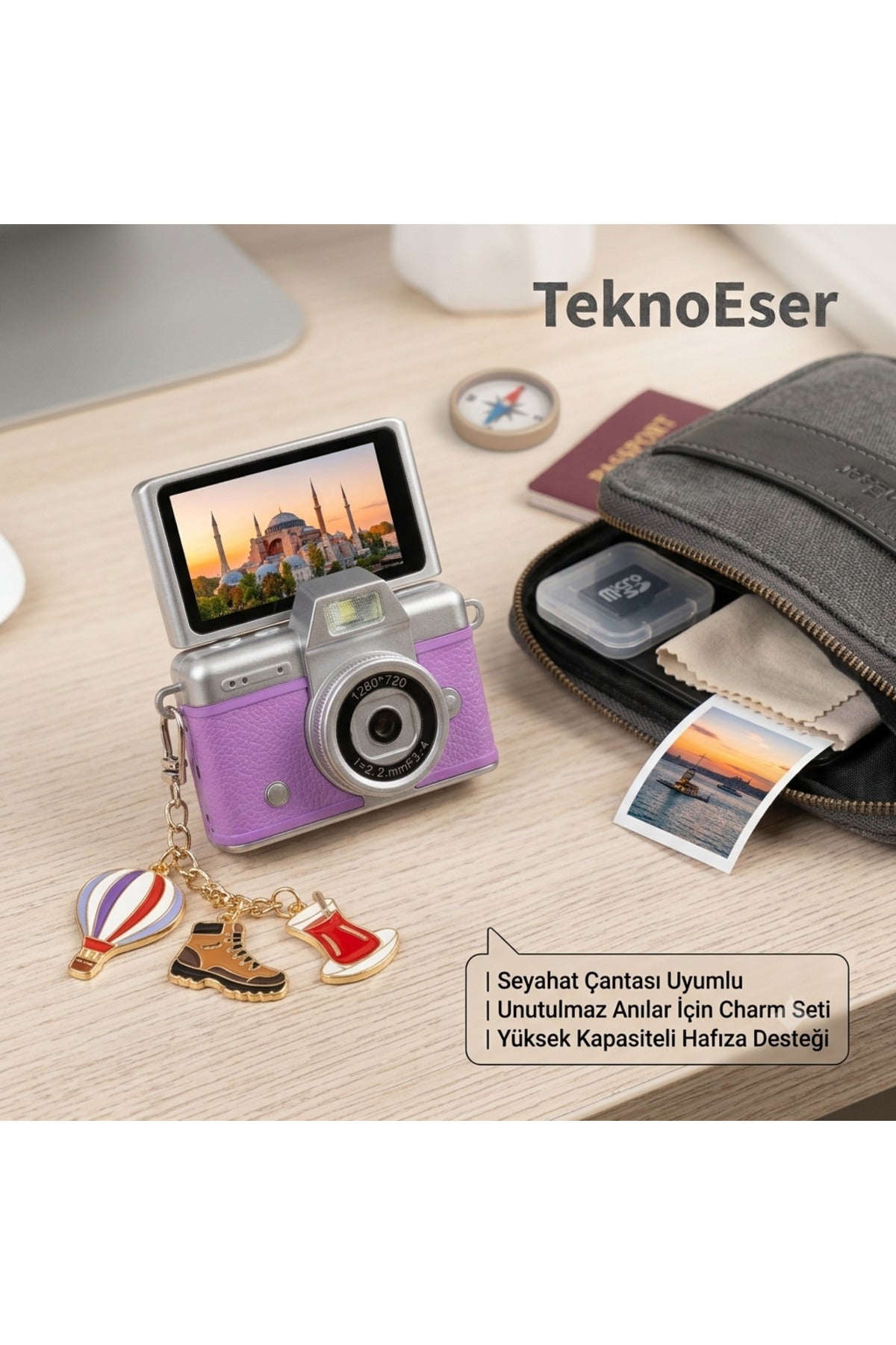 Mini Kapaklı LCD Ekranlı Dijital Kamera 1280x720 HD Fotoraf Makinesi Anahtarlık