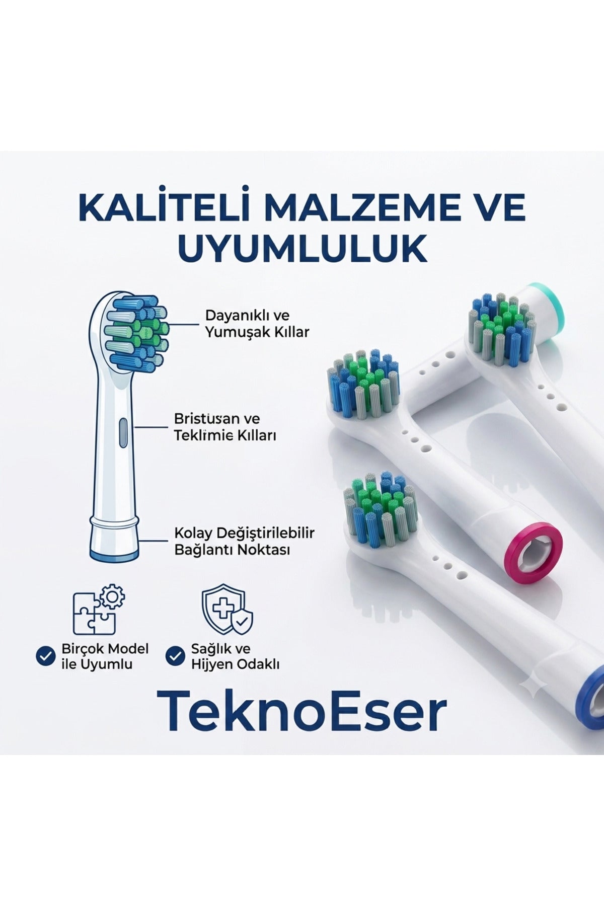 4'lü Yedek Diş Fırçası Başlığı - Uyumlu ve Ergonomik Tasarım - Hijyenik Temizlik