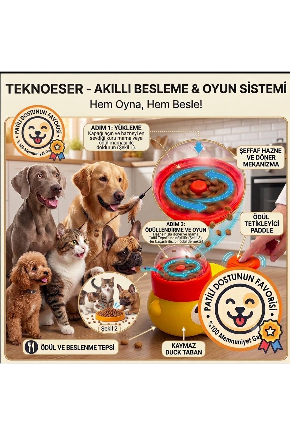 Akıllı Besleme ve Oyun Sistemi Kedi Köpek Ödül Maması Dağıtıcı Zeka Geliştirici İnteraktif Oyuncak