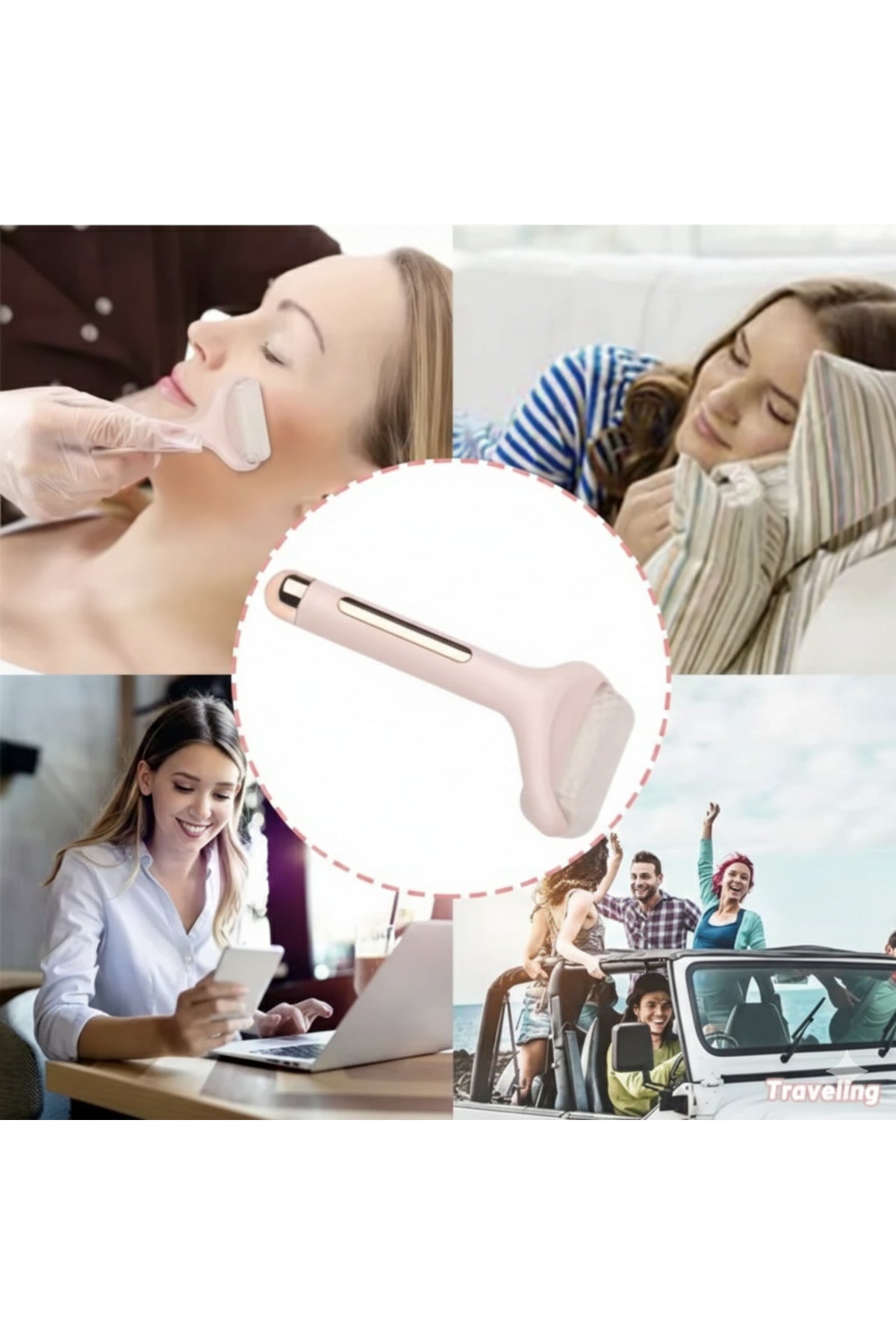 Buz Silindiri Ice Roller Şişkinlik Giderici ve Gözenek Sıkılaştırıcı Yüz Masaj Aleti Pembe Gold Seri