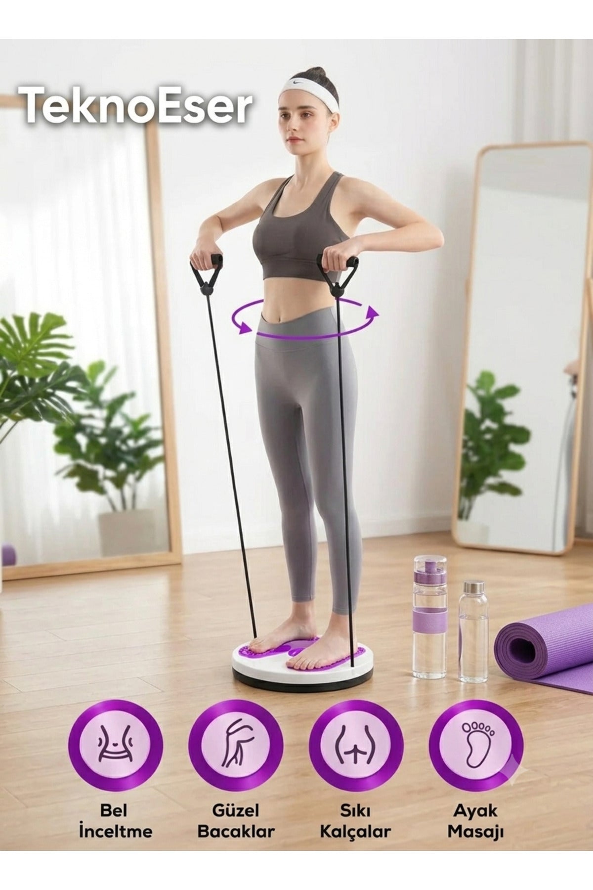 İpli Twister Bel İnceltme ve Basen Eritme Diski Ev Tipi Fitness Karın Bacak Egzersiz Spor Aleti Döner Egzersiz Diski