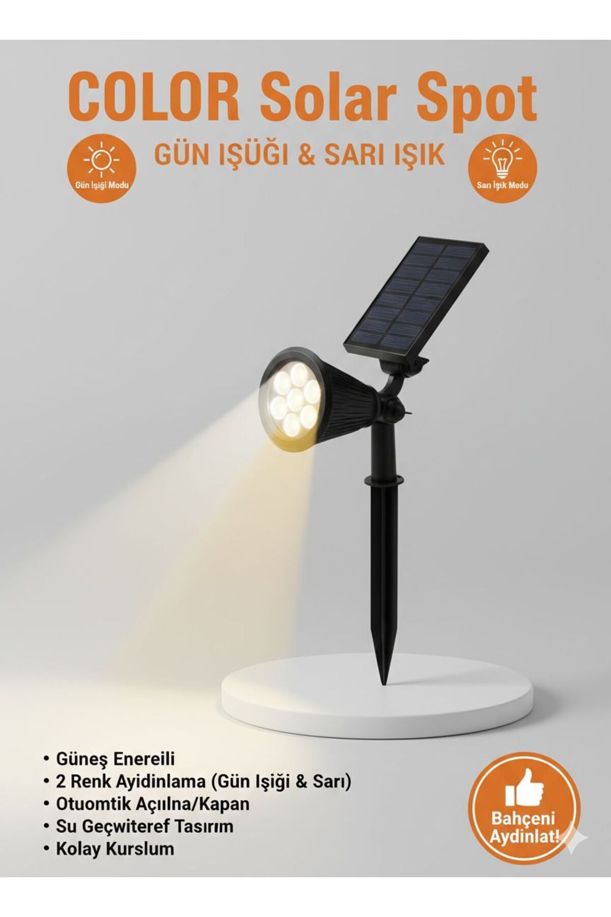 7 Watt Solar LED Bahçe Lambası – Güneş Enerjili, IP65 Dış Mekan Aydınlatma