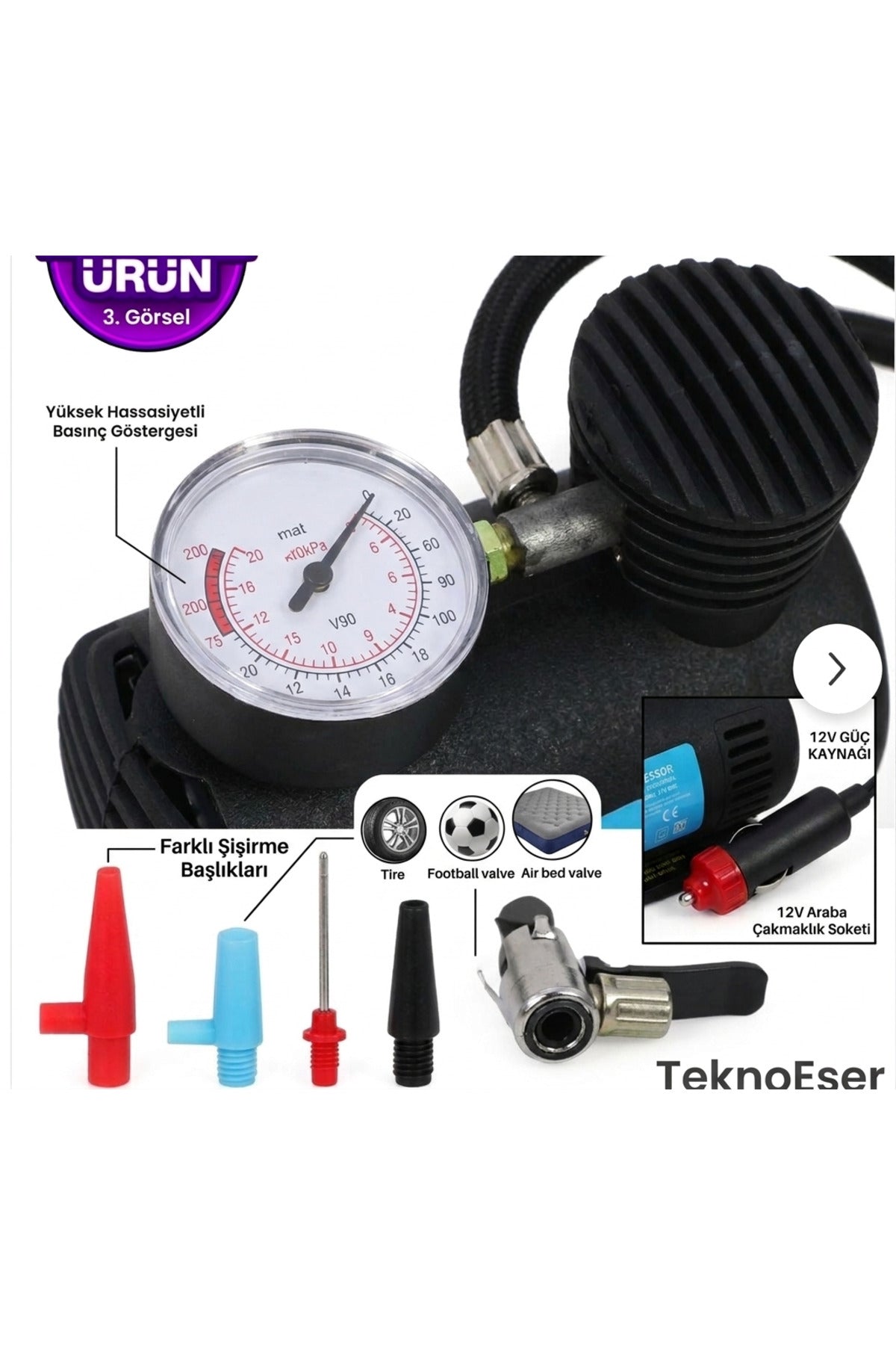 Araç Hava Kompresörü Şişirme Pompası Taşınabilir 12V Dijital Lastik