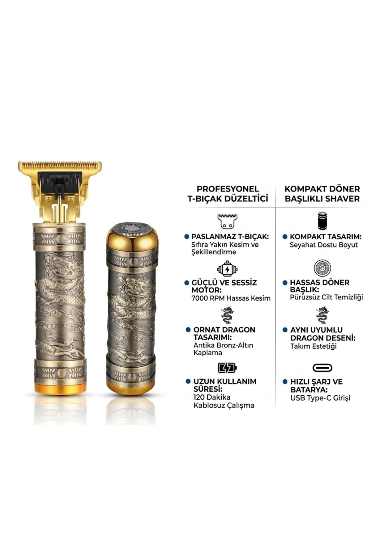 Dragon Profesyonel 2si 1 Arada Kablosuz Sac Sakal Sekillendirme Tiras Seti Shaver