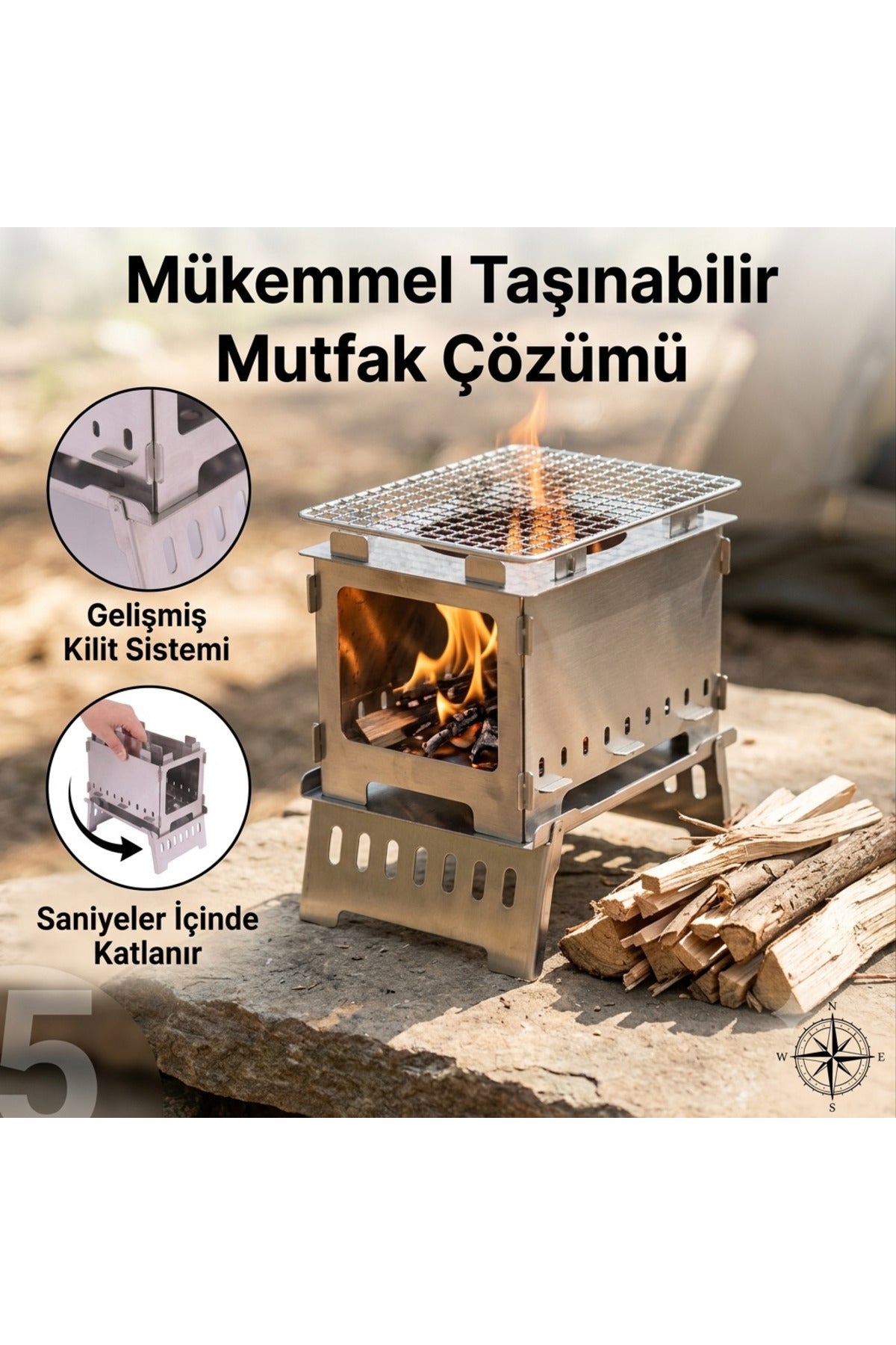Katlanır Kamp Ocağı Taşınabilir Piknik Ocağı Gaz Bağlantılı Kompakt Seyahat Ocak Outdoor