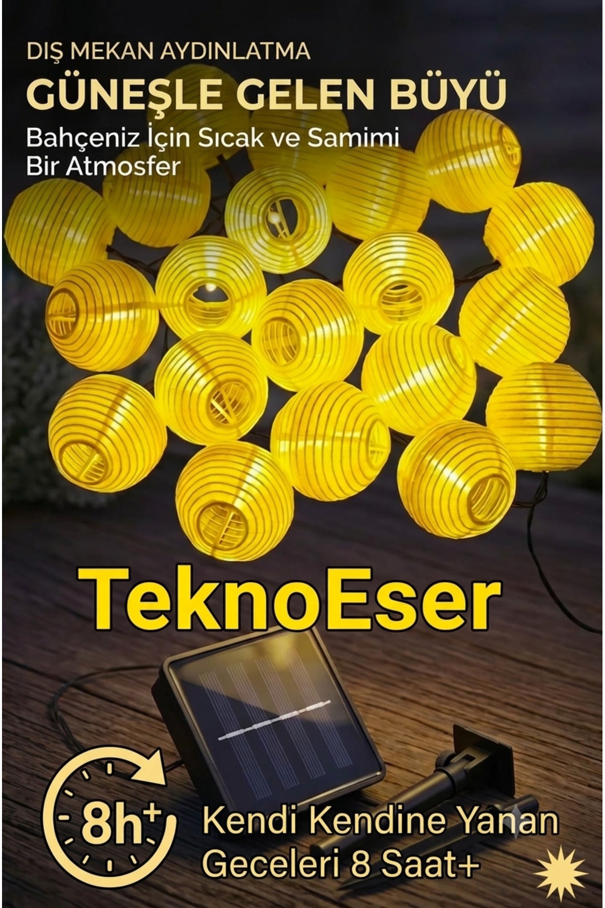 Solar Fener LED Işık Zinciri - Güneş Enerjili 8 Saat+ Bahçe Dış Mekan Dekoratif Aydınlatma