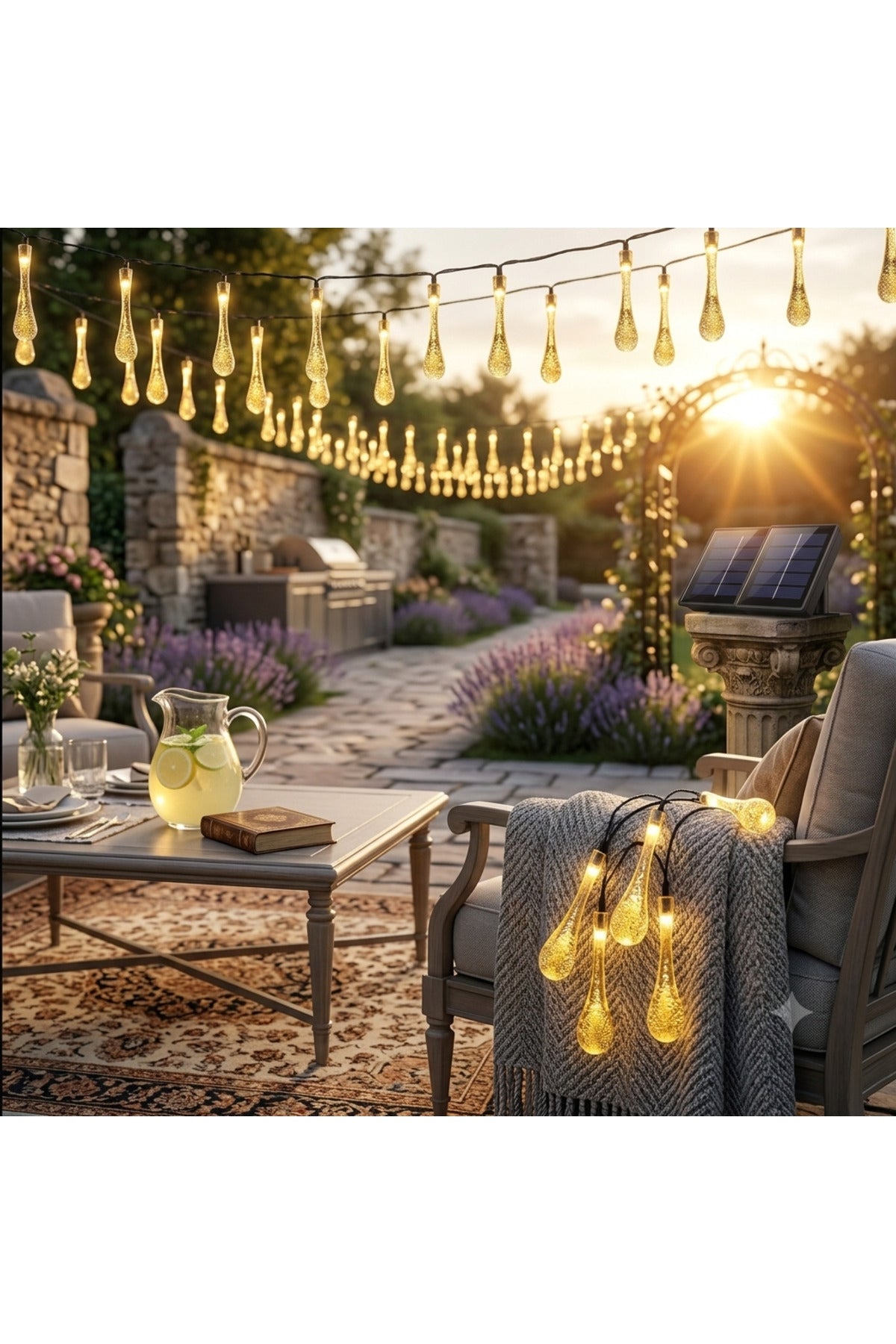 7 Metre Solar Damla LED Aydınlatma - Güneş Enerjili Dekoratif Bahçe ve Balkon Işığı