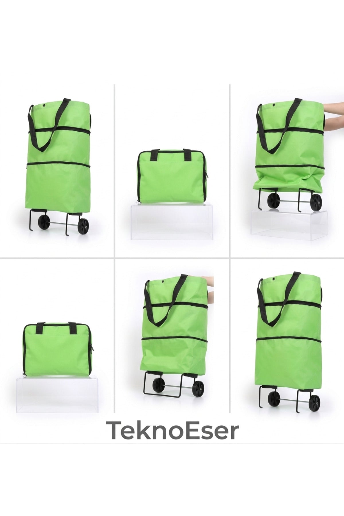 Tekerlekli Katlanır Alışveriş Arabası - Büyük Kapasiteli Çekme Trolley Sepet