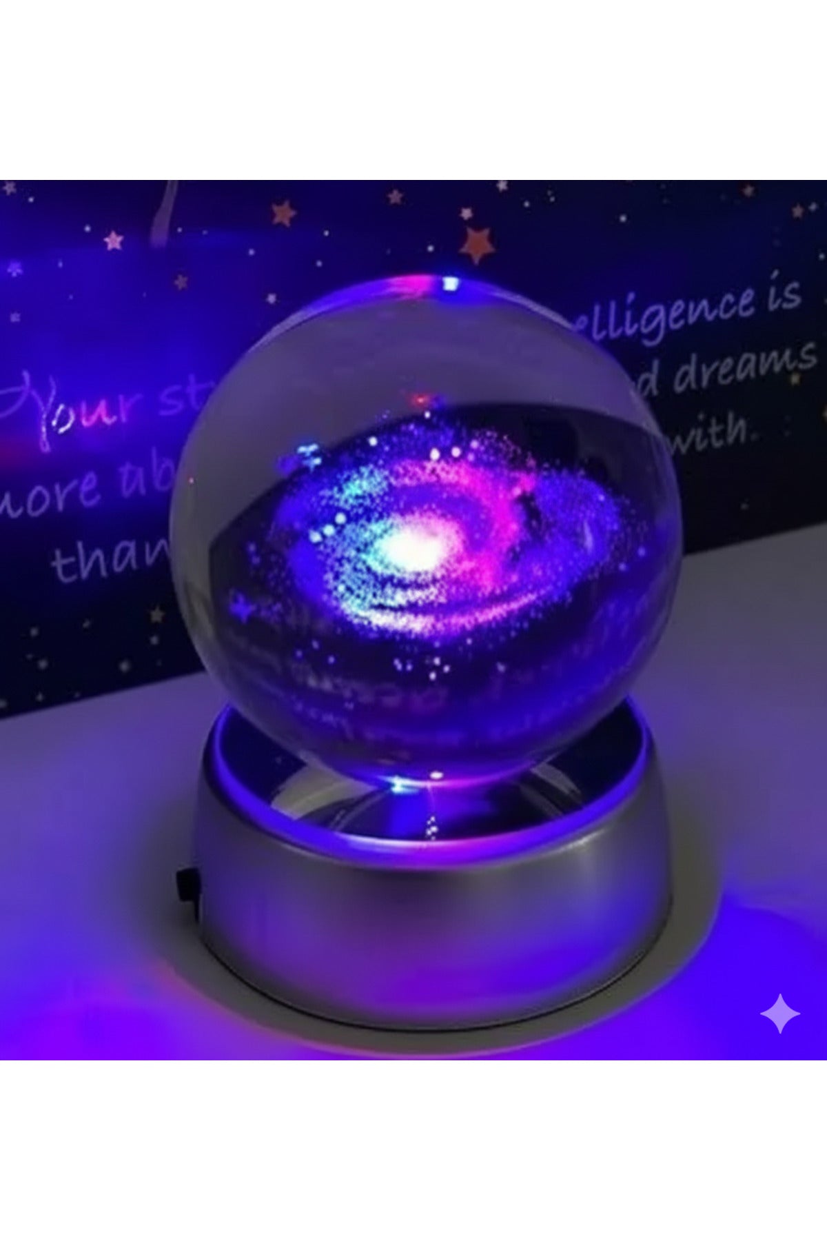 Galaksi Tasarımlı Kristal Cam Küre Gece Lambası 3D Samanyolu Dekoratif Masa Lambası Renk Değiştiren