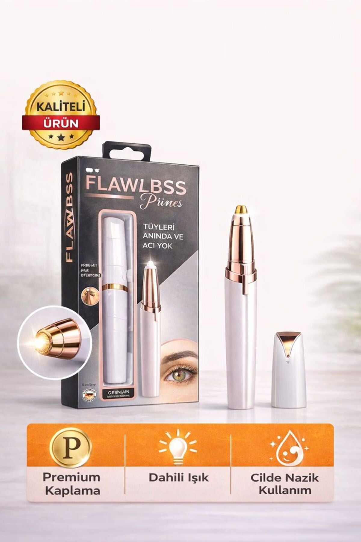 FLAWLBSS Primes Yüz Tüy Alma Cihazı | Dahili Işıklı, Acısız, Cilde Nazik