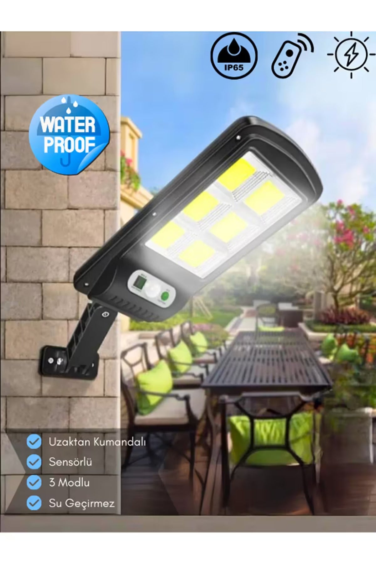 Güneş Enerjili 6 COB LED Hareket Sensörlü Solar Duvar Lambası Su Geçirmez Dış Mekan Aydınlatma