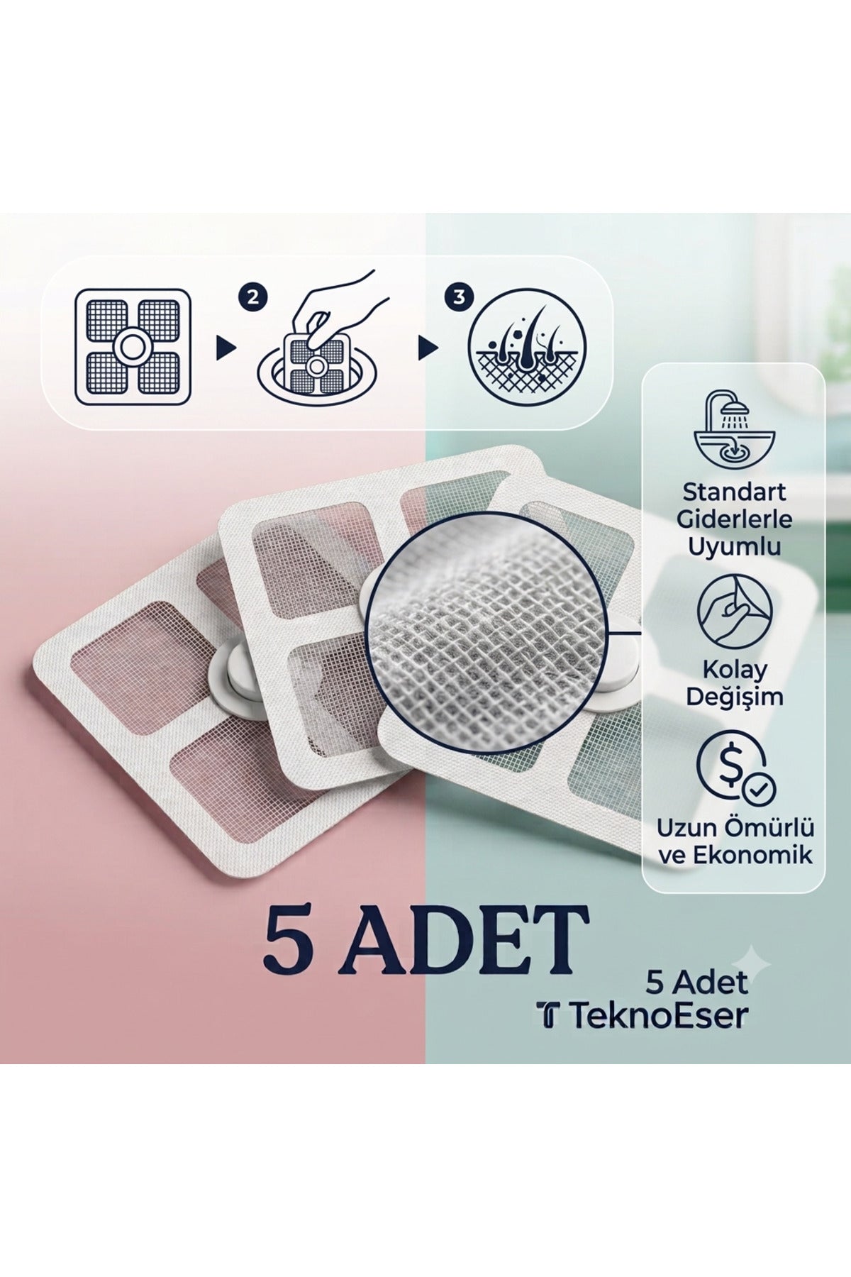 5 Adet Tek Kullanımlık Gider Süzgeci - Duş ve Lavabo Tıkanıklık Önleyici Filtre