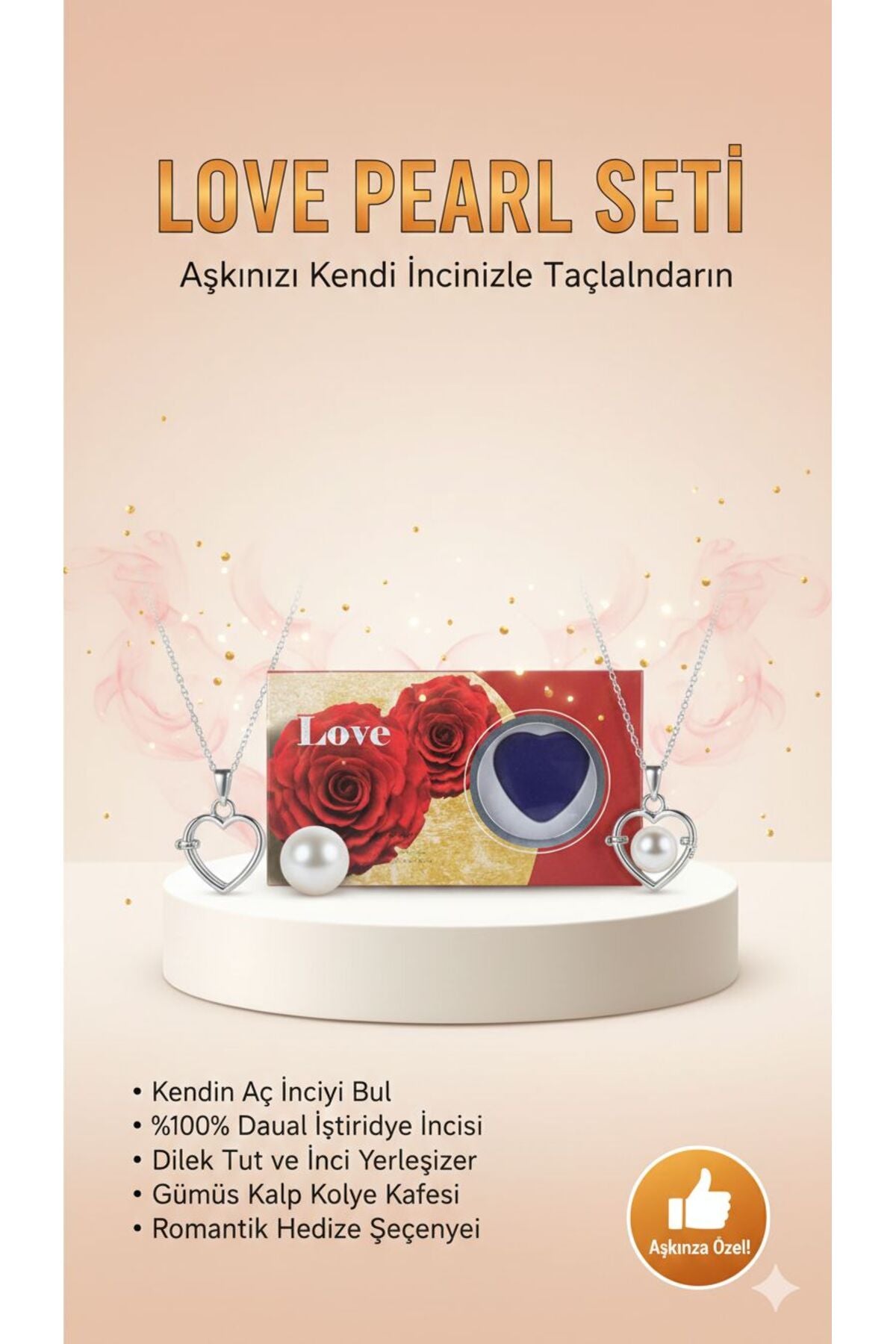 Love Pearl İstiridye Tasarımlı İnci Kolye Seti - Kalp Kafesli Gümüş Kaplama Hediye Seti