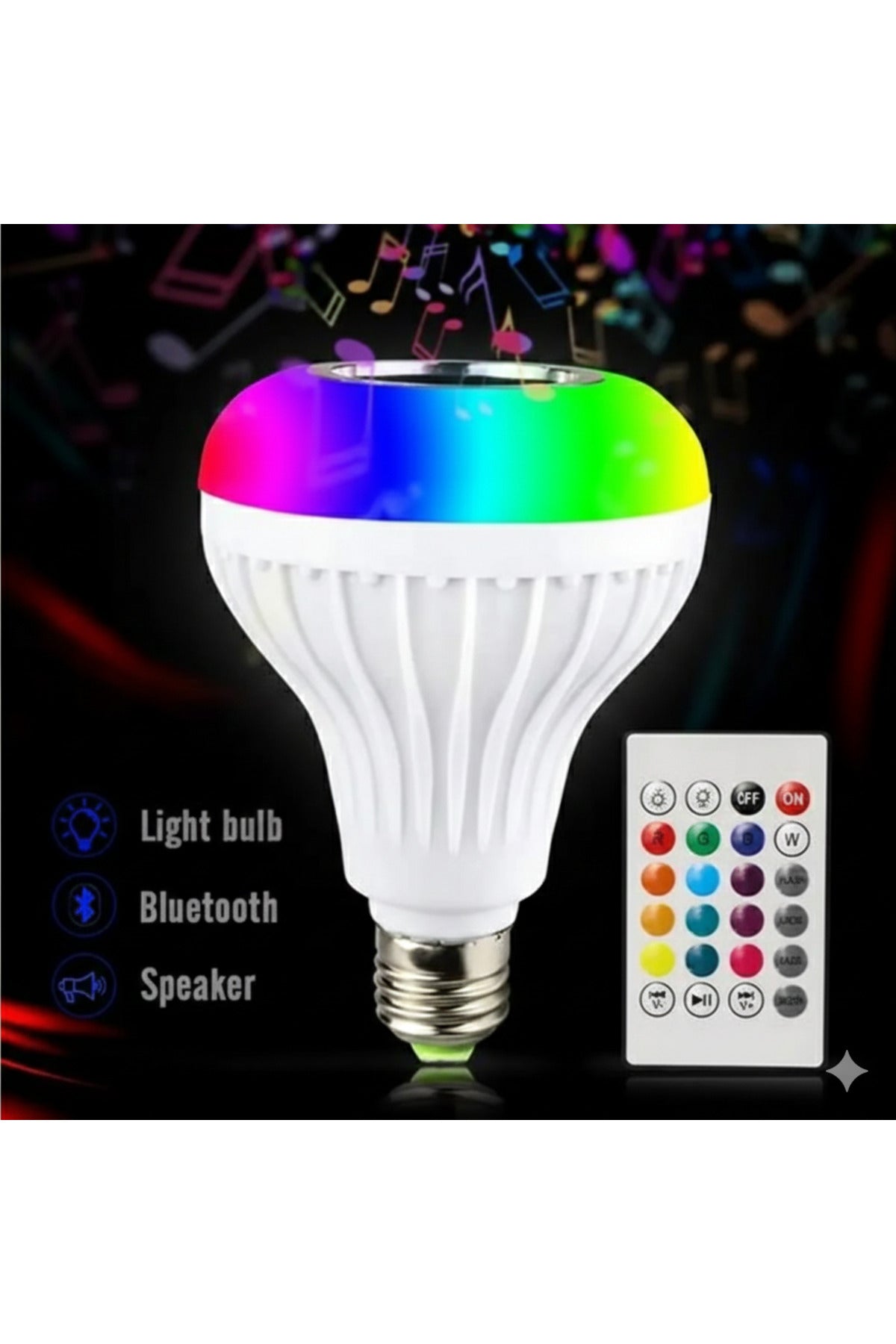 RGB Akıllı Led Ampul Bluetooth Hoparlörlü, Uzaktan Kumandalı Ses Renk Değiştiren E27 Gece Lambası