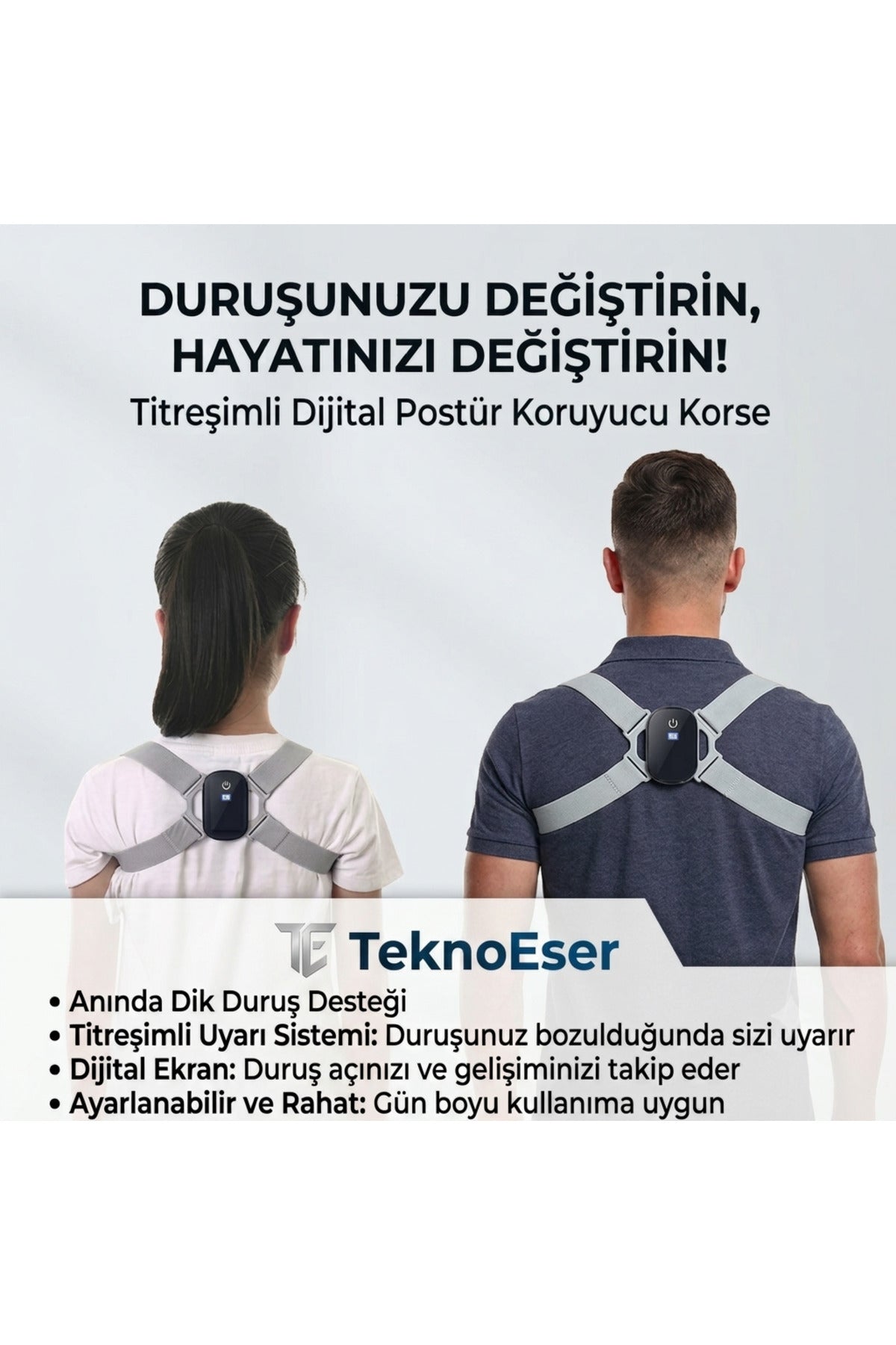 Akıllı Titreşimli Dijital Postür Düzeltici Dik Duruş Korsesi - Gelişim Takip Ekranlı