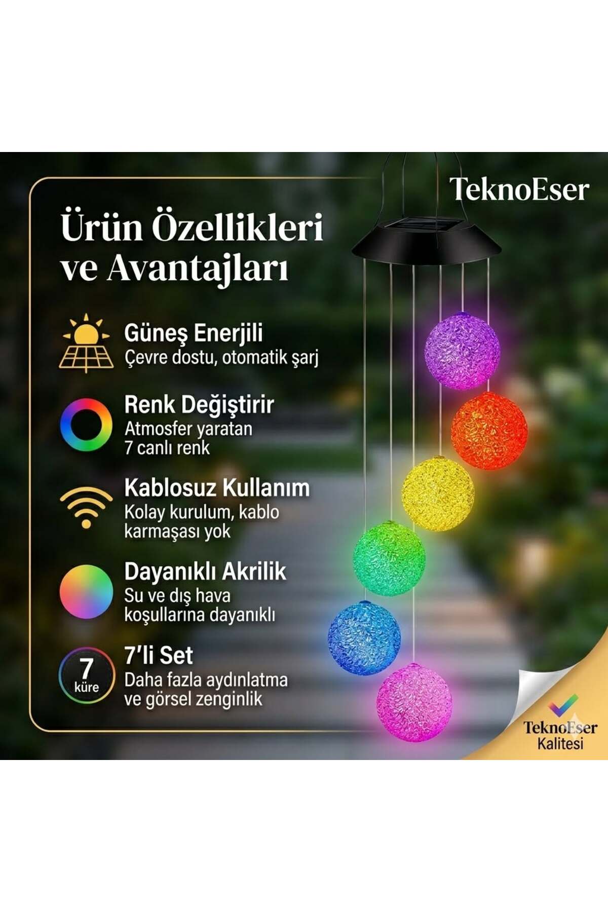 Solar Sarkit Bahçe Lambası 6'lı Renk Değiştiren LED Küre Güneş Enerjili Dış Mekan