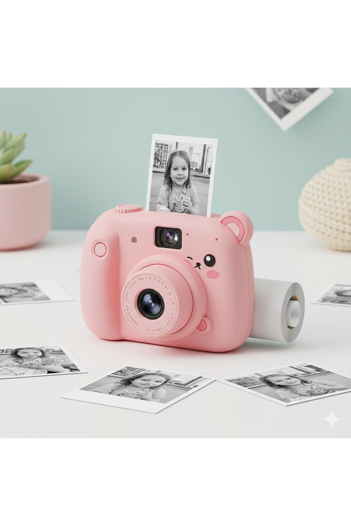 Sevimli Ayıcık Tasarımlı Anında Baskı Çocuk Dijital Fotoğraf Makinesi Termal Baskılı Kamera