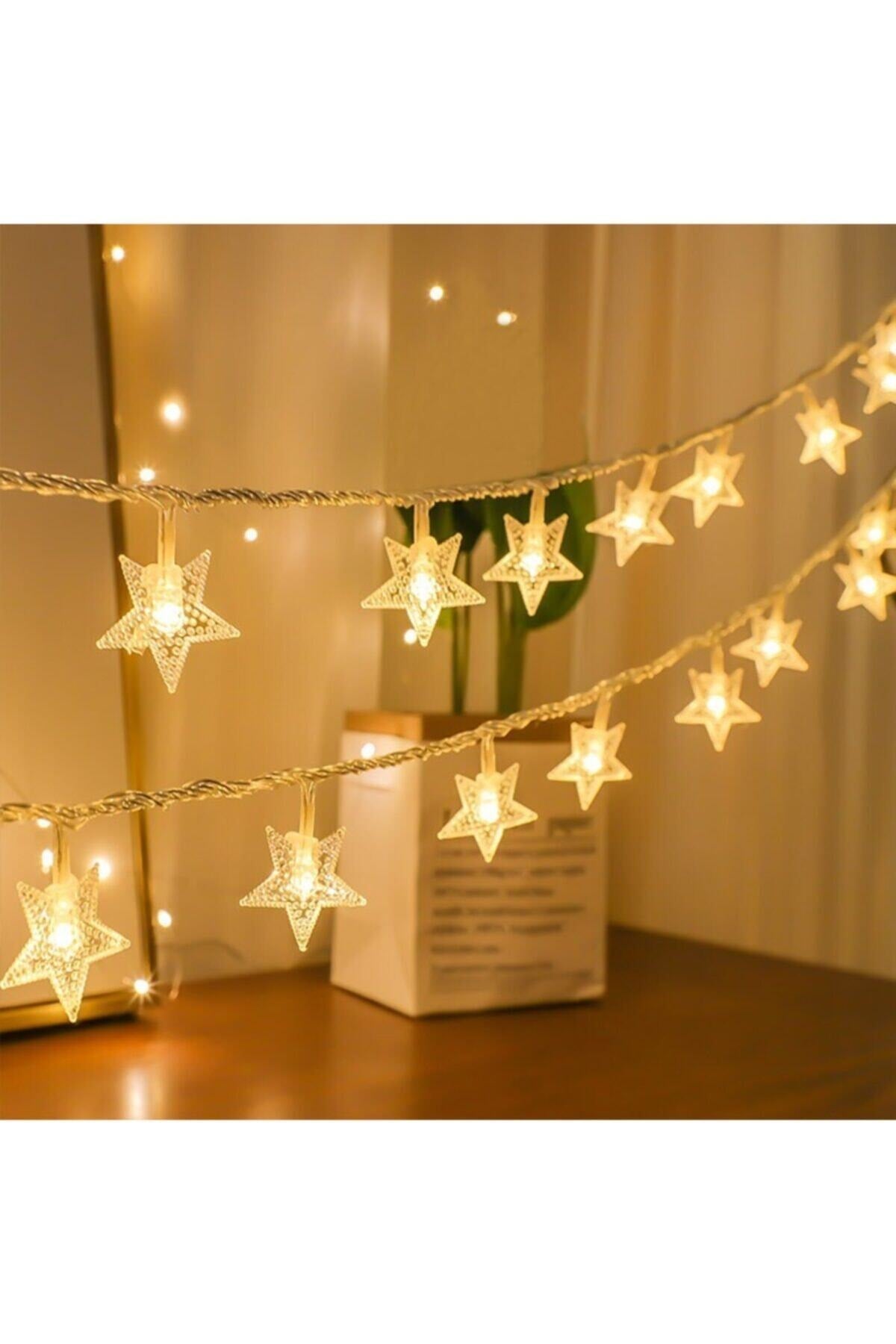 Dekoratif 5 Metre Fişli 20 Yıldızlı Yıldız Ip Led Işık - Star Led Yılbaşı Süsü