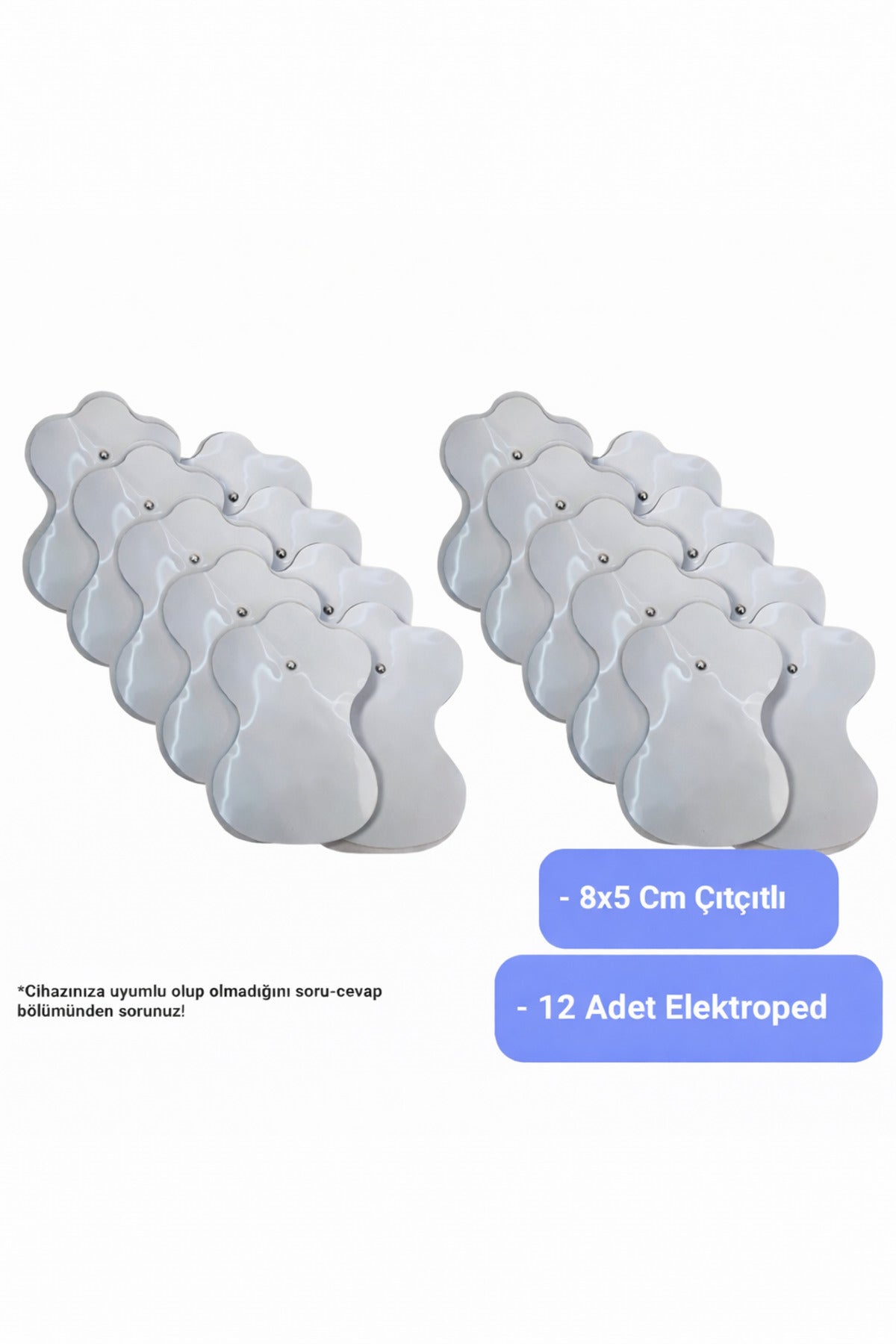 TENS Pedi 12 Adet 8x5 cm Çıtçıtlı Elektroped – TENS & EMS Cihazları ile Uyumlu