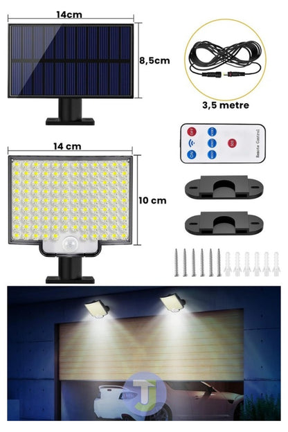 5 Metre Kablolu Solar Hareket Sensörlü Duvar Lambası – Uzaktan Kumandalı Dış Mekan Aydınlatma