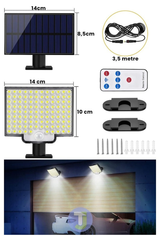 5 Metre Kablolu Solar Hareket Sensörlü Duvar Lambası – Uzaktan Kumandalı Dış Mekan Aydınlatma