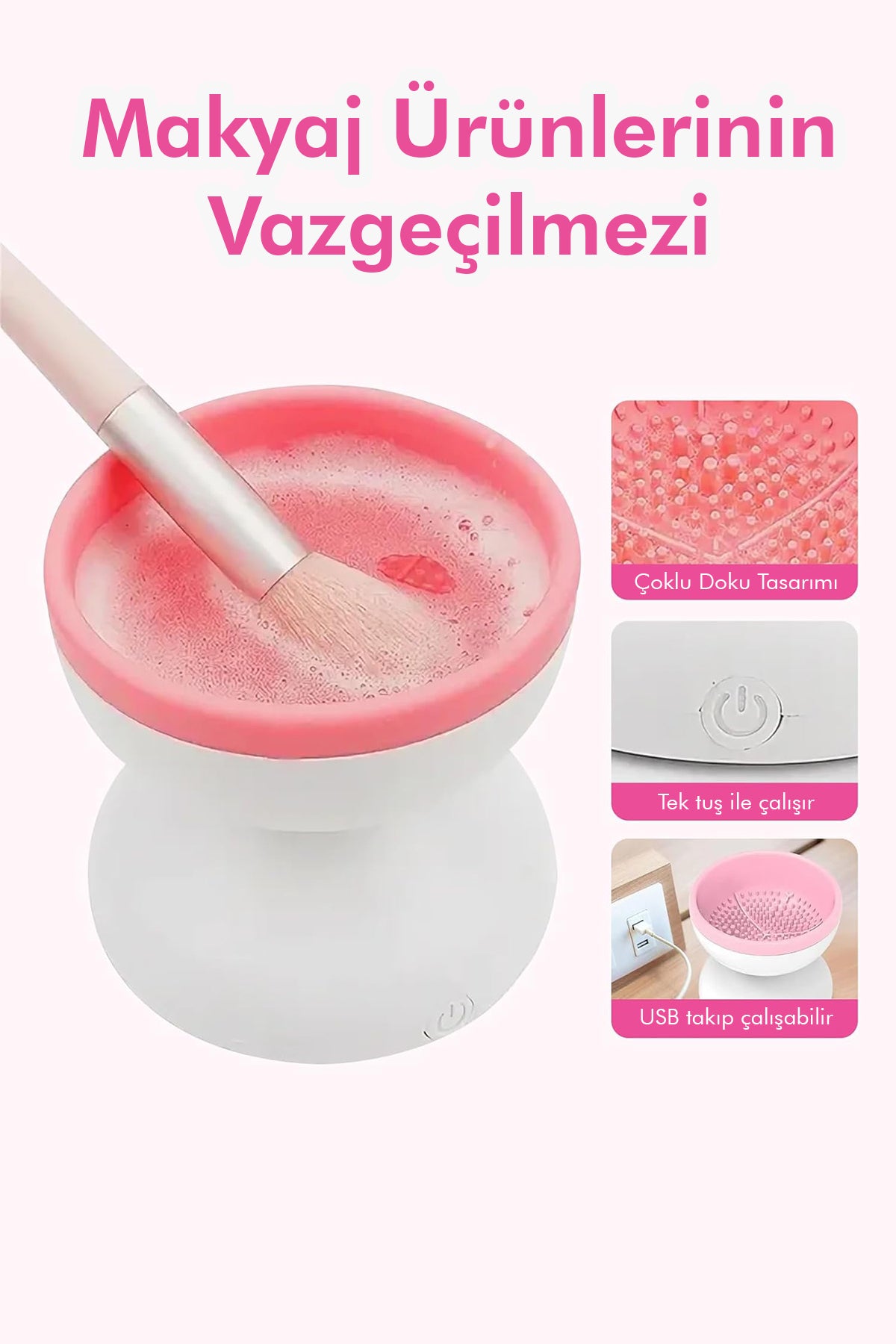 Otomatik Makyaj Fırça Yıkama Makinesi – USB Şarjlı, Pratik ve Hızlı Temizlik