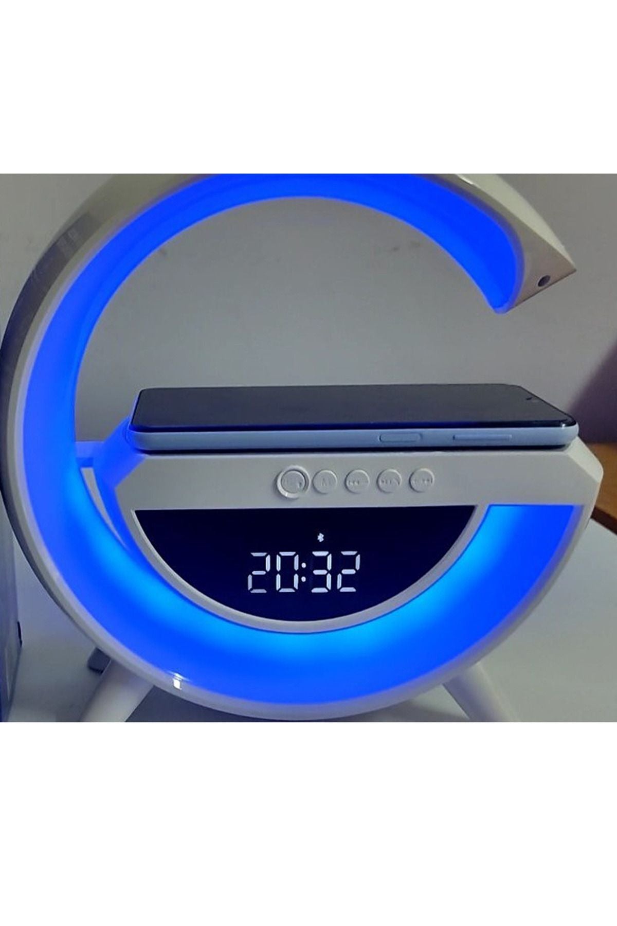 G Kablosuz Şarj, Bluetooth, Müzik Çalar, Alarm, Büyük Saat, Hoparlör Özellikli Masa ve Gece Lambası