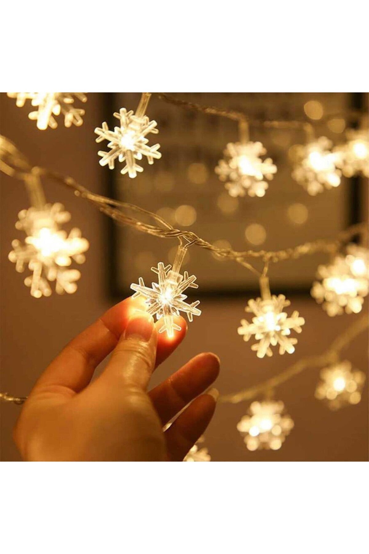 Dekoratif Kar Tanesi Şekilli Günışığı Renkli 30 LED Yılbaşı Pilli LED Işık Aydınlatma 8 Kademeli