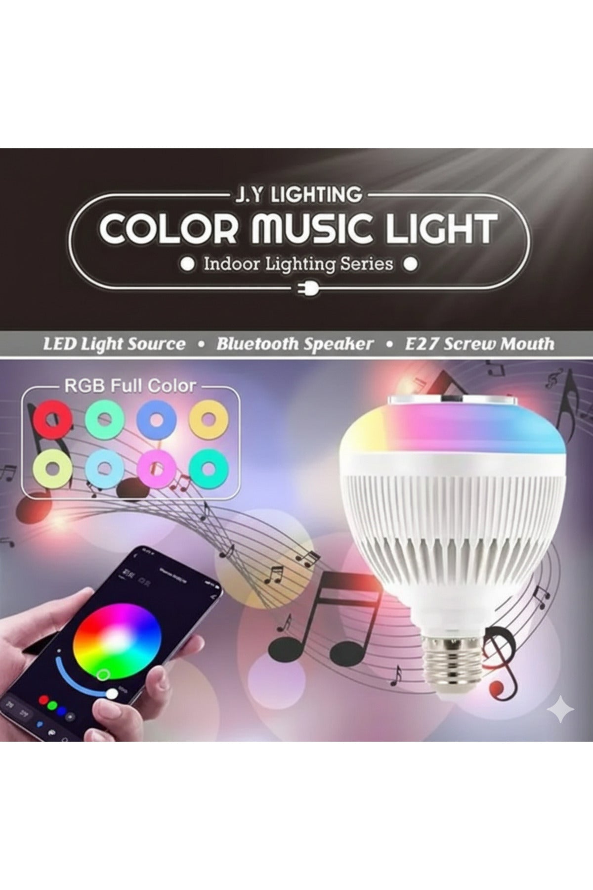RGB Akıllı Led Ampul Bluetooth Hoparlörlü, Uzaktan Kumandalı Ses Renk Değiştiren E27 Gece Lambası