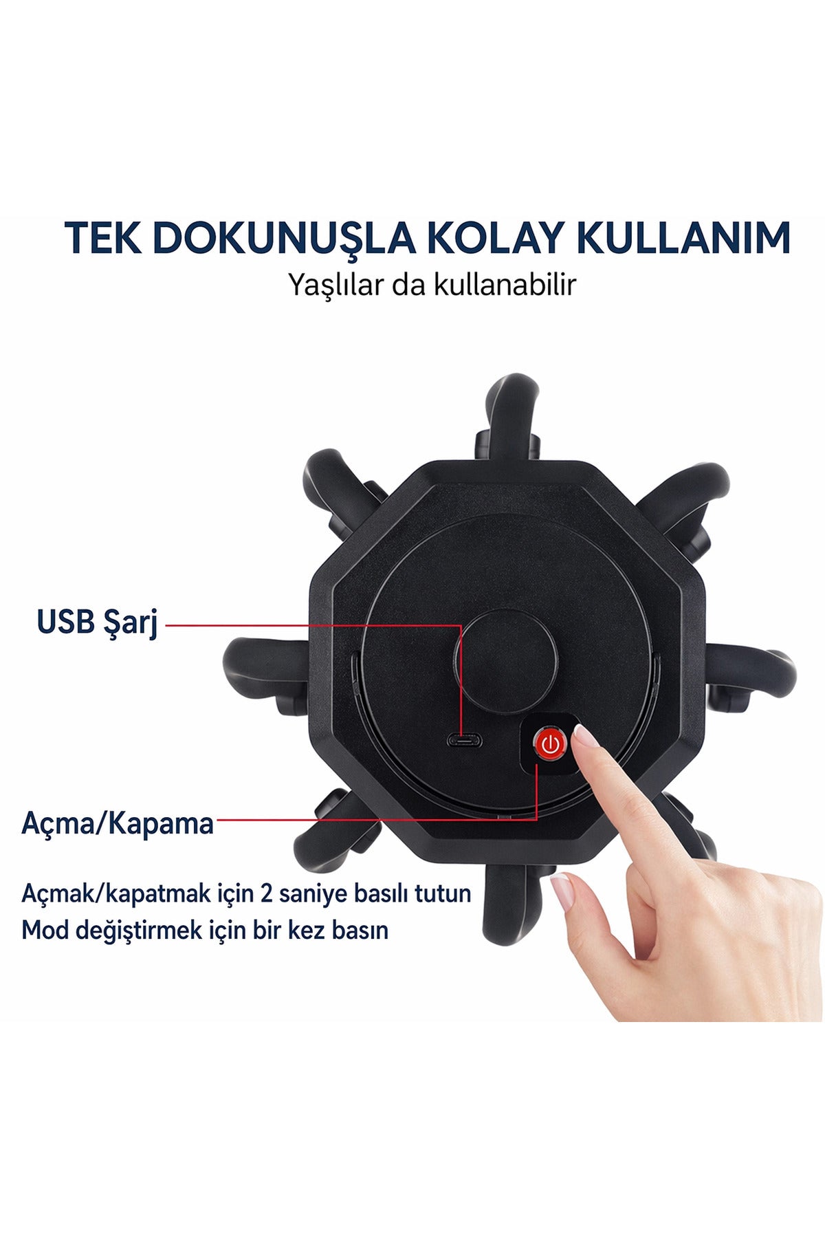 Şarjlı 8 Başlıklı Masaj Aleti Stres Baş Ağrısı Giderici BEYAZ 3 MOD Masaj Aleti