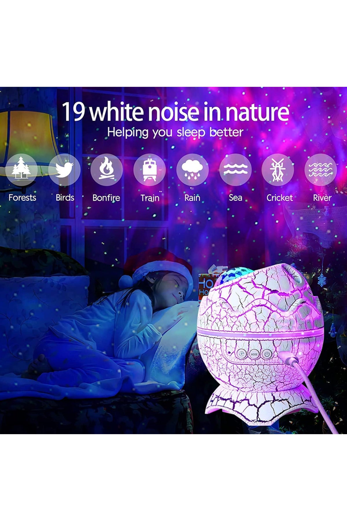 Dinazor Yumurtası Projektör Gece Masa Lambası Galaxy Gökyüzü Kumandalı Aydınlatma Bluetooth Speaker