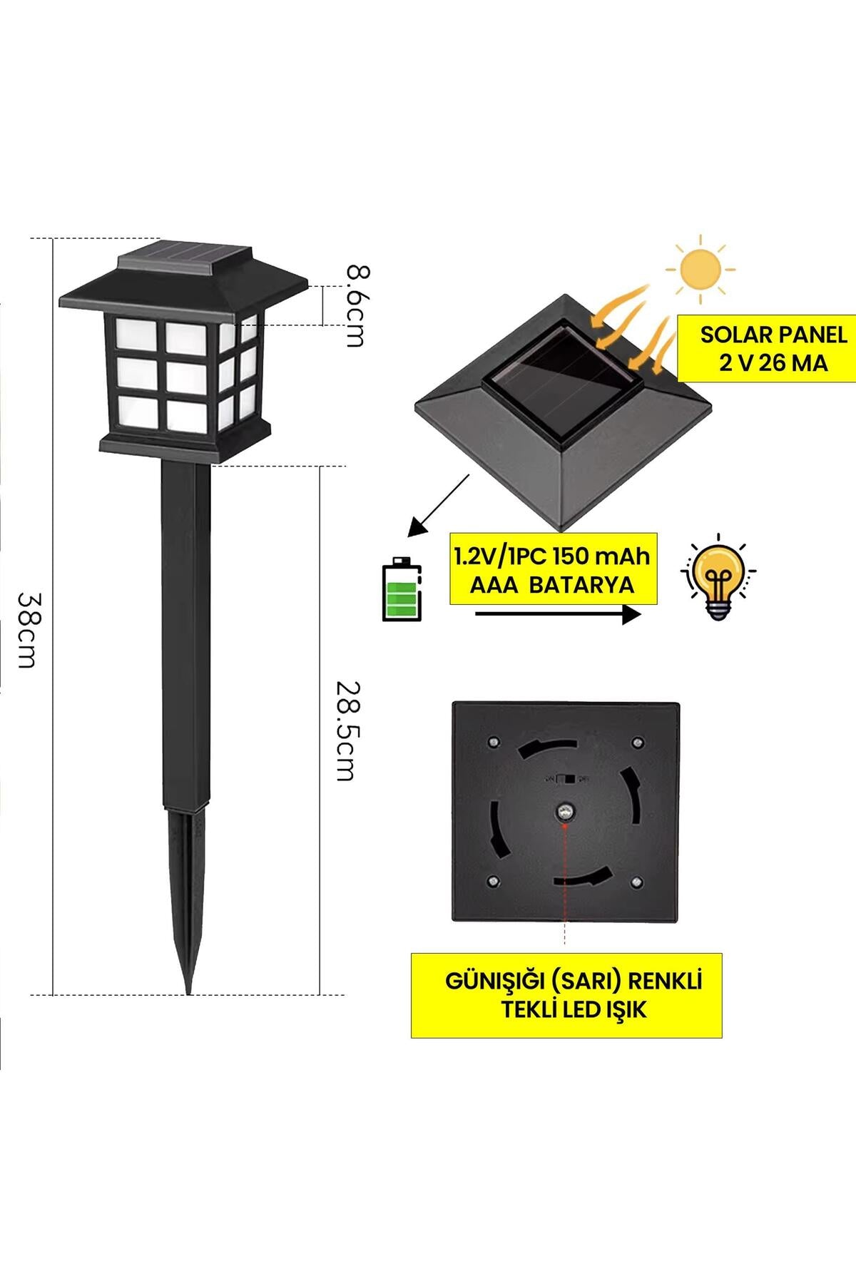 8 Adet Solar Bahçe Aydınlatma Lambası Su Geçirmez Dekoratif Çim ve Yürüyüş Yolu Işığı Seti Karanlık