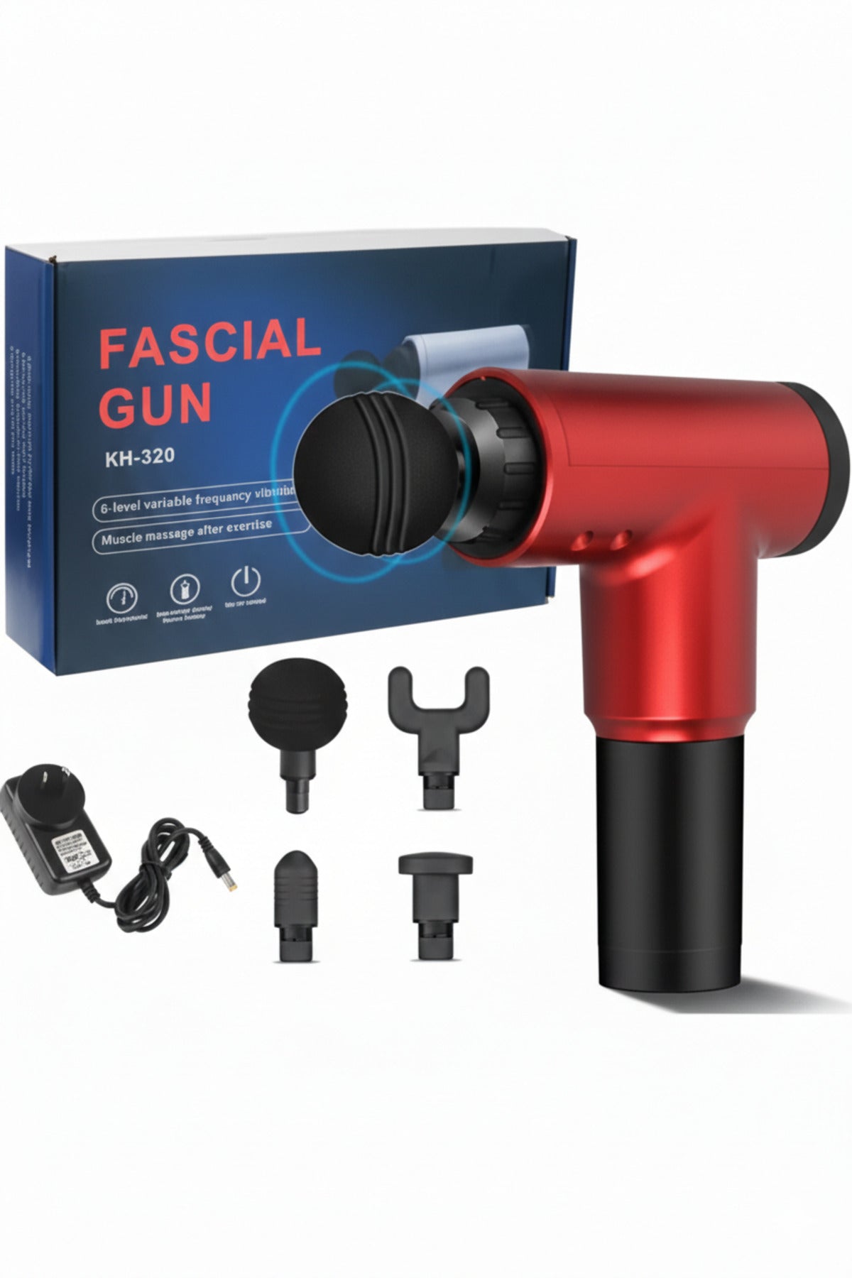 Şarjlı Darbeli Masaj Tabancası 4 Başlıklı Titreşimli Massage Gun Bel Boyun Sırt Masaj Aleti