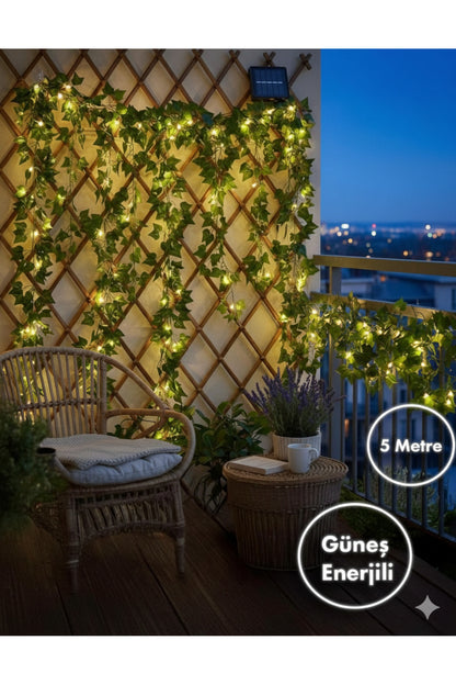 Solar Güneş Enerjili Sarmaşık Yapraklı Led Aydınlatma 5 Metre Dekoratif Bahçe Teras Balkon Işık