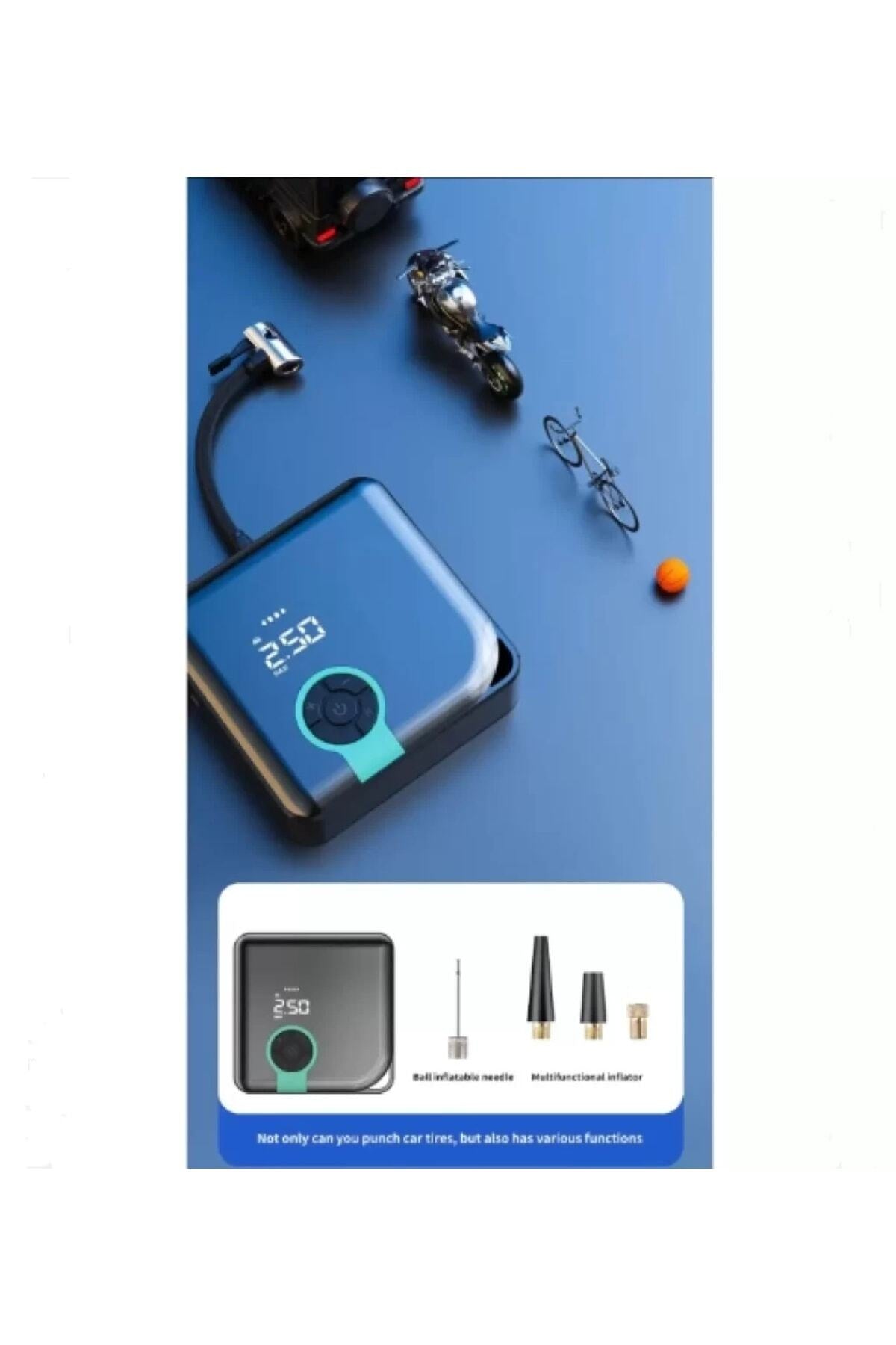 Hava Pompası Taşınabilir Havakompresörü Lastik Basınç Göstergeli 4000mah Powerbank Şarjlı Araba Oto