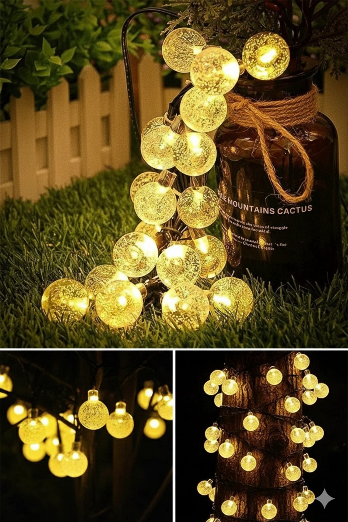 7 Metre Solar Güneş Enerjili Kristal Top Bahçe Aydınlatma Zincirl 50 Led Dekoratif Dış Mekan Lambası