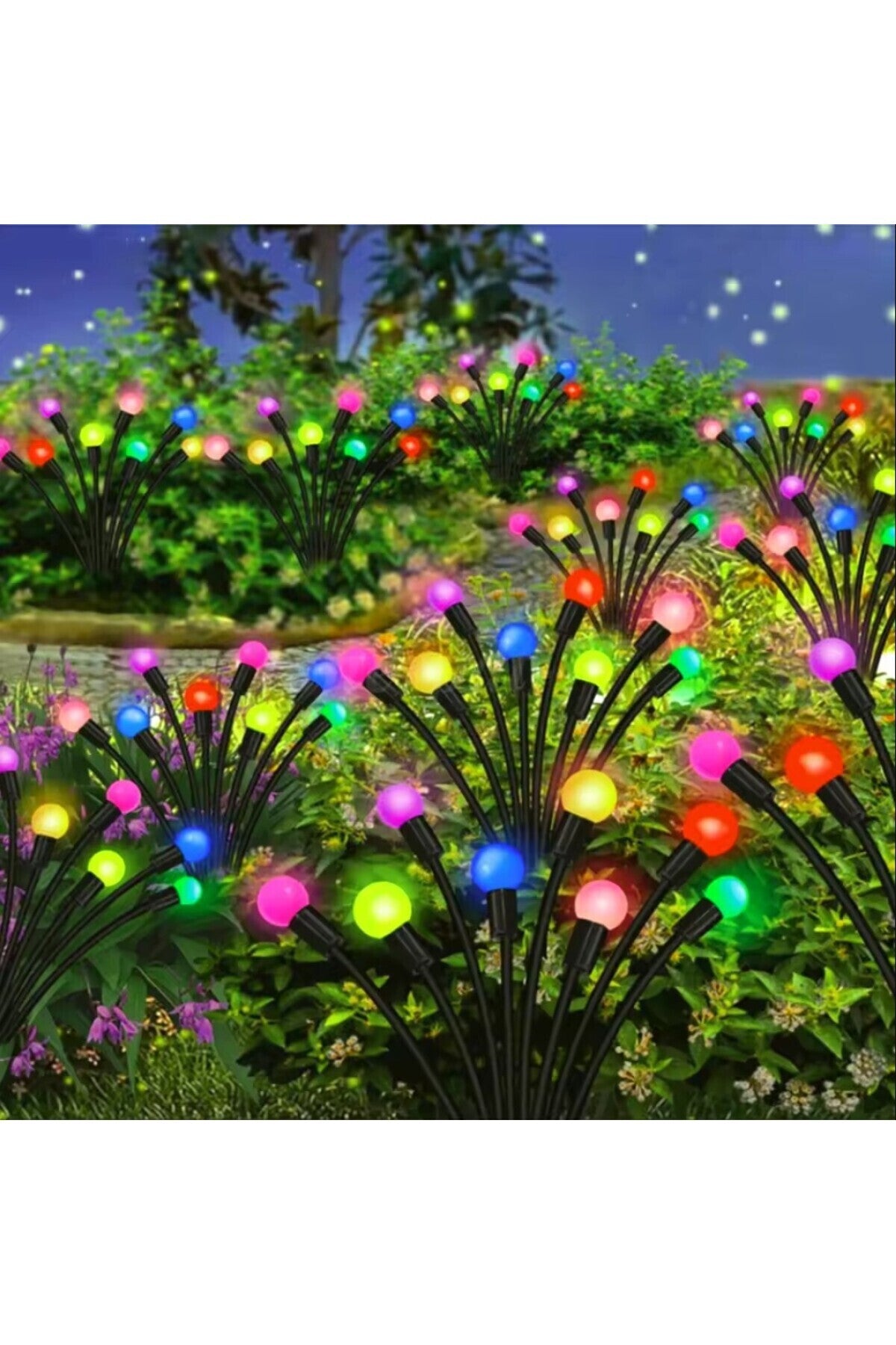 2 Adet Güneş Enerjili Rgb 8 Top Çok Renkli Ateş Böceği Led Bahçe Aydınlatma Solar Bahçe Süsü