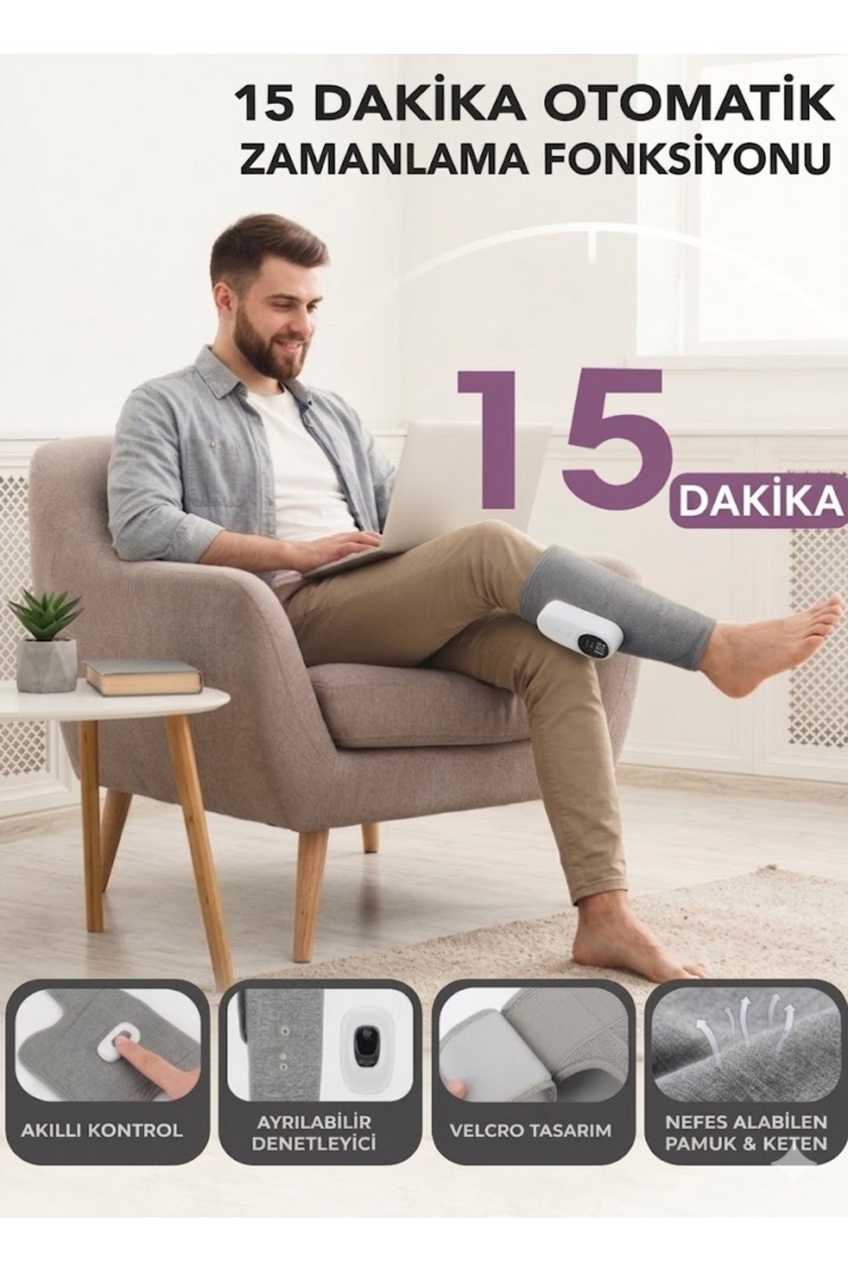 Akıllı Hareket Sensörlü Bacak ve Baldır Masaj Aleti - Isıtmalı, Hava Kompresyonlu, 3 Modlu