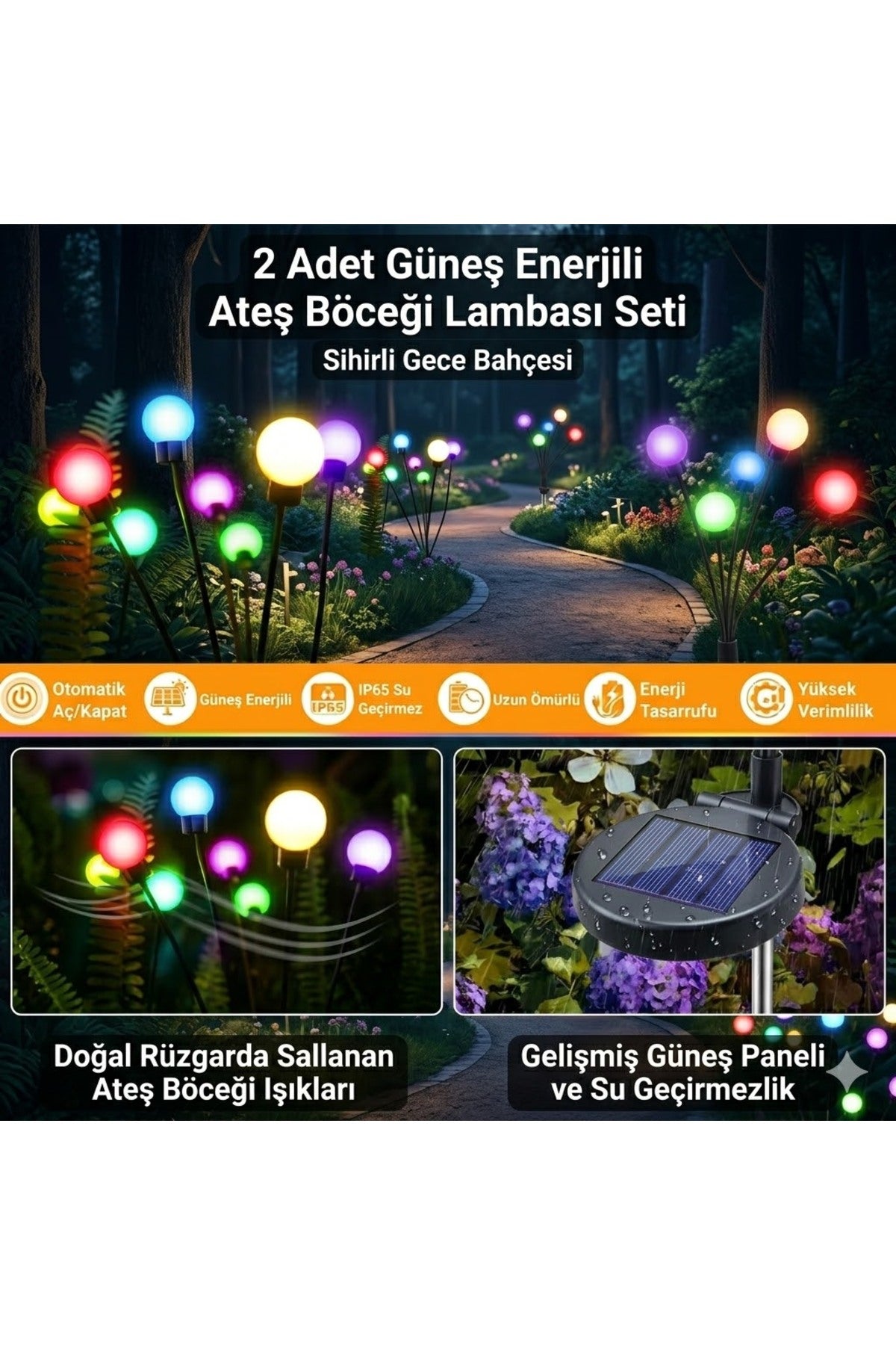 Solar Ateş Böceği Lambası 2'li Set - Çok Renkli Bahçe Aydınlatma Dekorasyonu