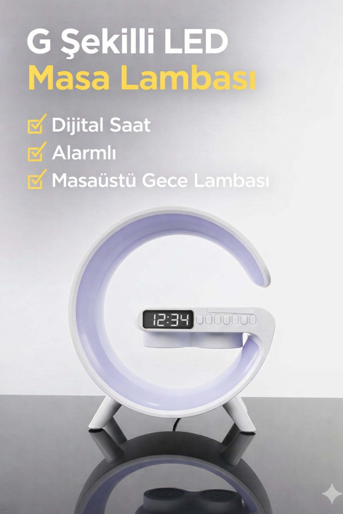 G Şekilli LED Masa Lambası Dijital Saatli Alarm Özellikli Dokunmatik Kontrol