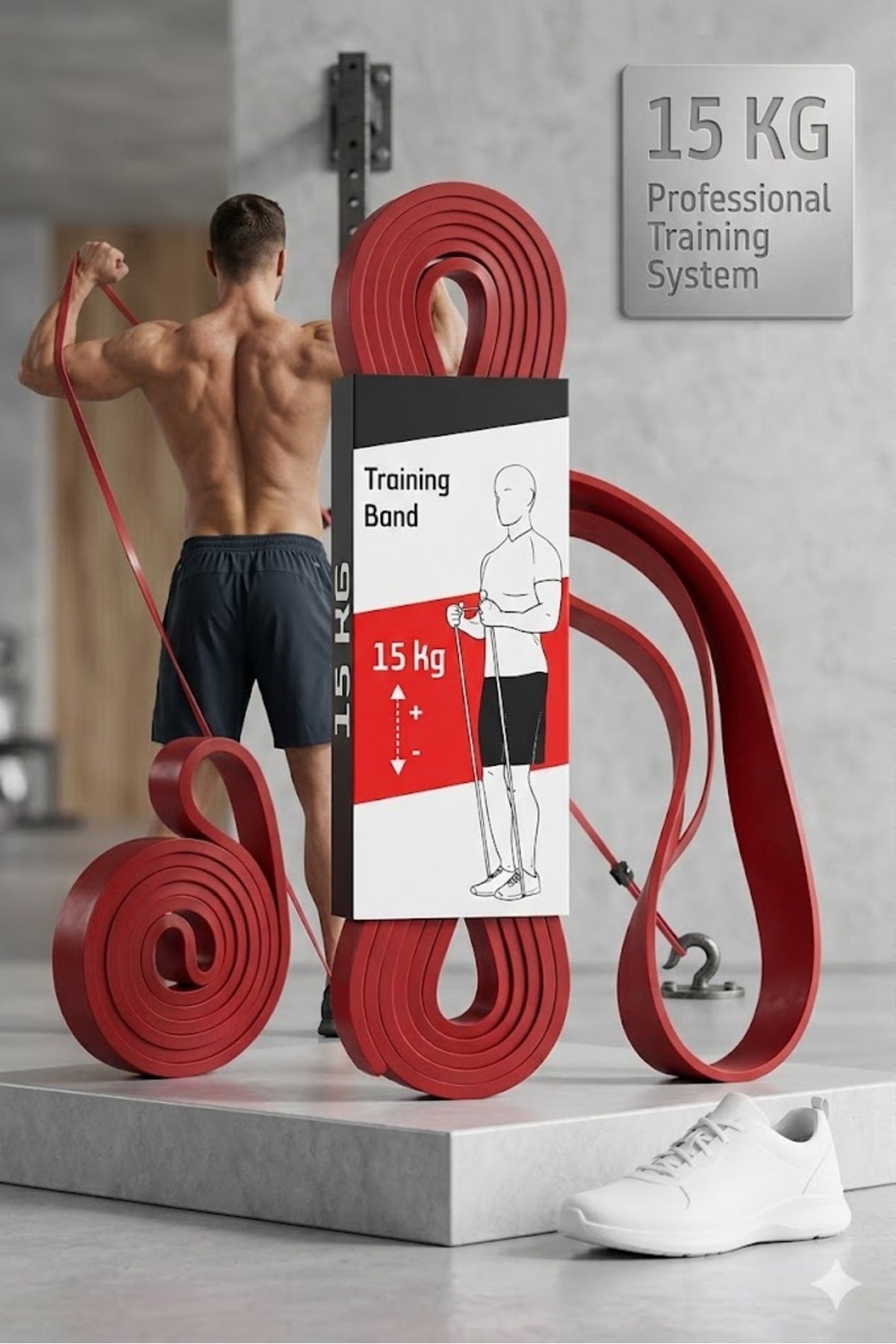 15 KG Pilates Direnç Bandı Kırmızı - Orta Sert Egzersiz Ve Spor Lastiği Fitnes Bandı