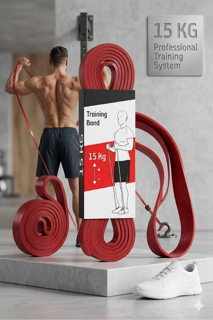 15 KG Pilates Direnç Bandı Kırmızı - Orta Sert Egzersiz Ve Spor Lastiği Fitnes Bandı