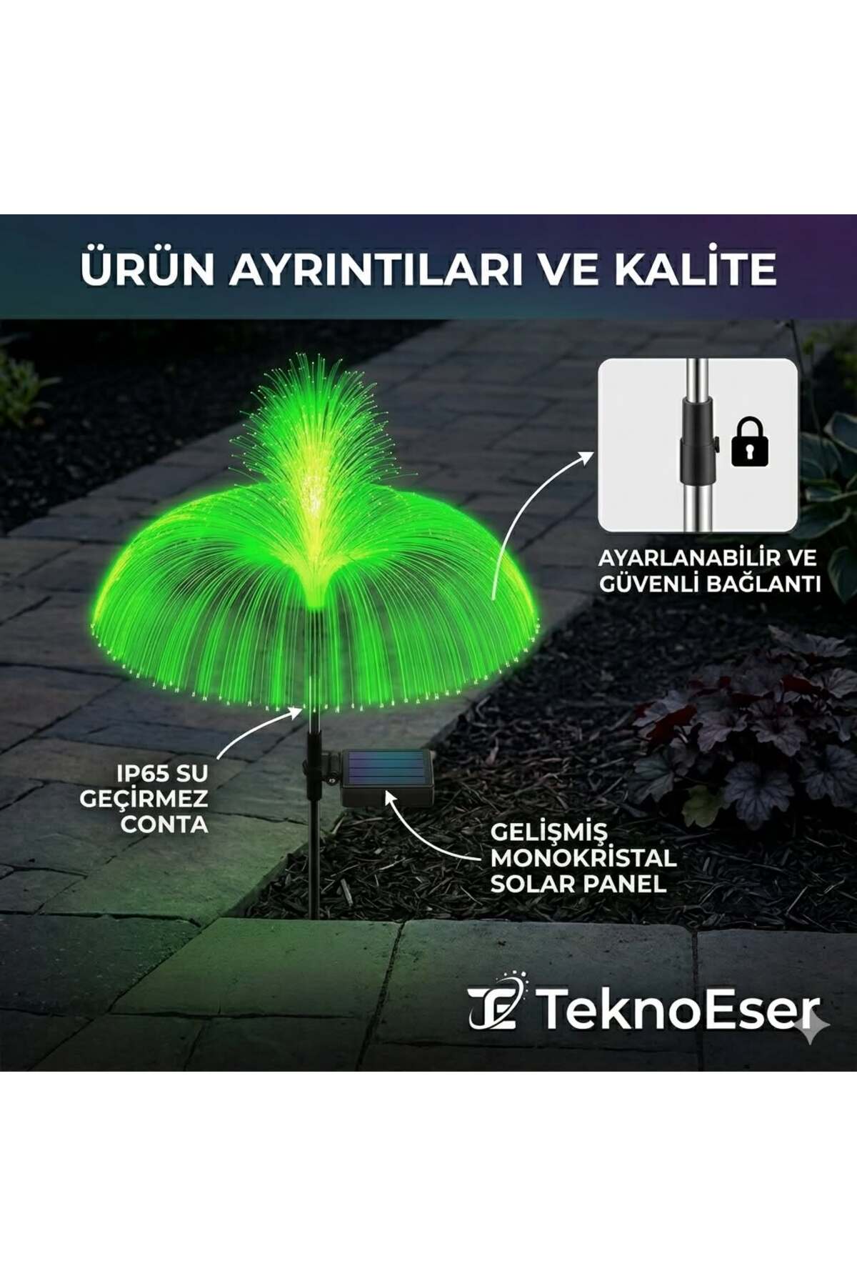 Solar Hint Çiçeği LED Bahçe Işığı - Fiber Optik Renk Değiştiren Dış Mekan Dekoratif Aydınlatma
