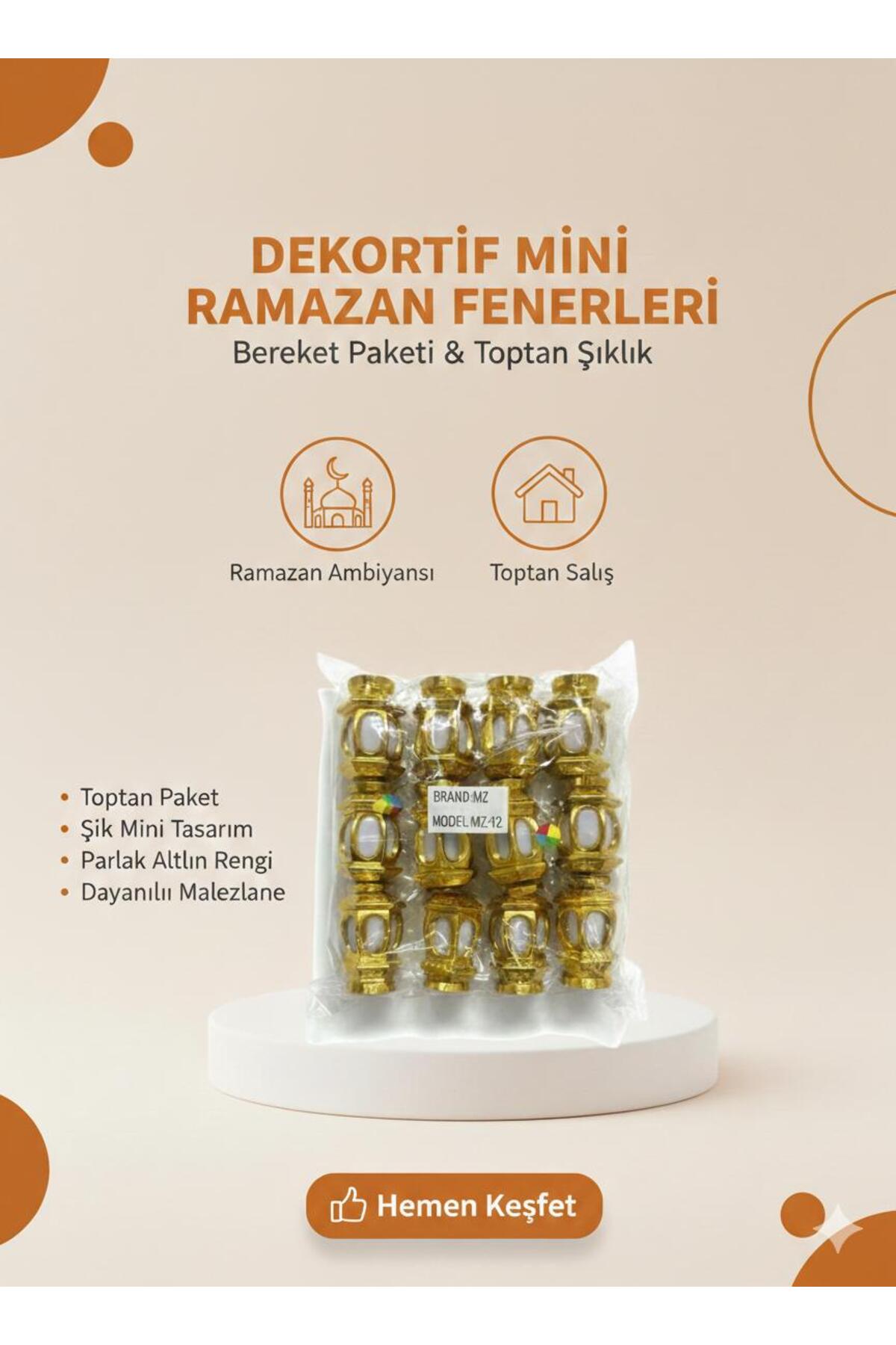 Dekoratif Mini Ramazan Feneri Altın Renk Toptan Paket