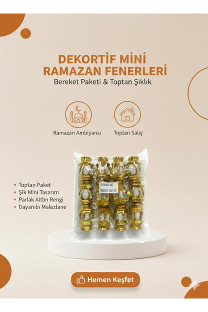 Dekoratif Mini Ramazan Feneri Altın Renk Toptan Paket