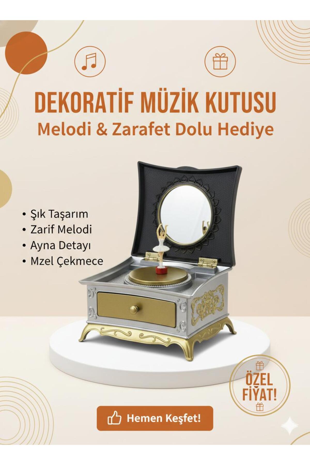 Balerin Figürlü Aynalı Dekoratif Müzik Kutusu – Çekmeceli Nostaljik Hediye