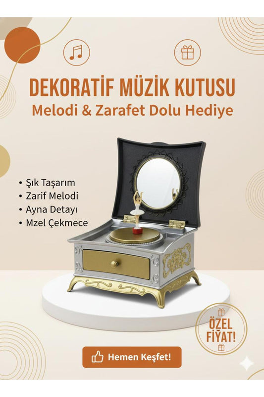 Balerin Figürlü Aynalı Dekoratif Müzik Kutusu – Çekmeceli Nostaljik Hediye